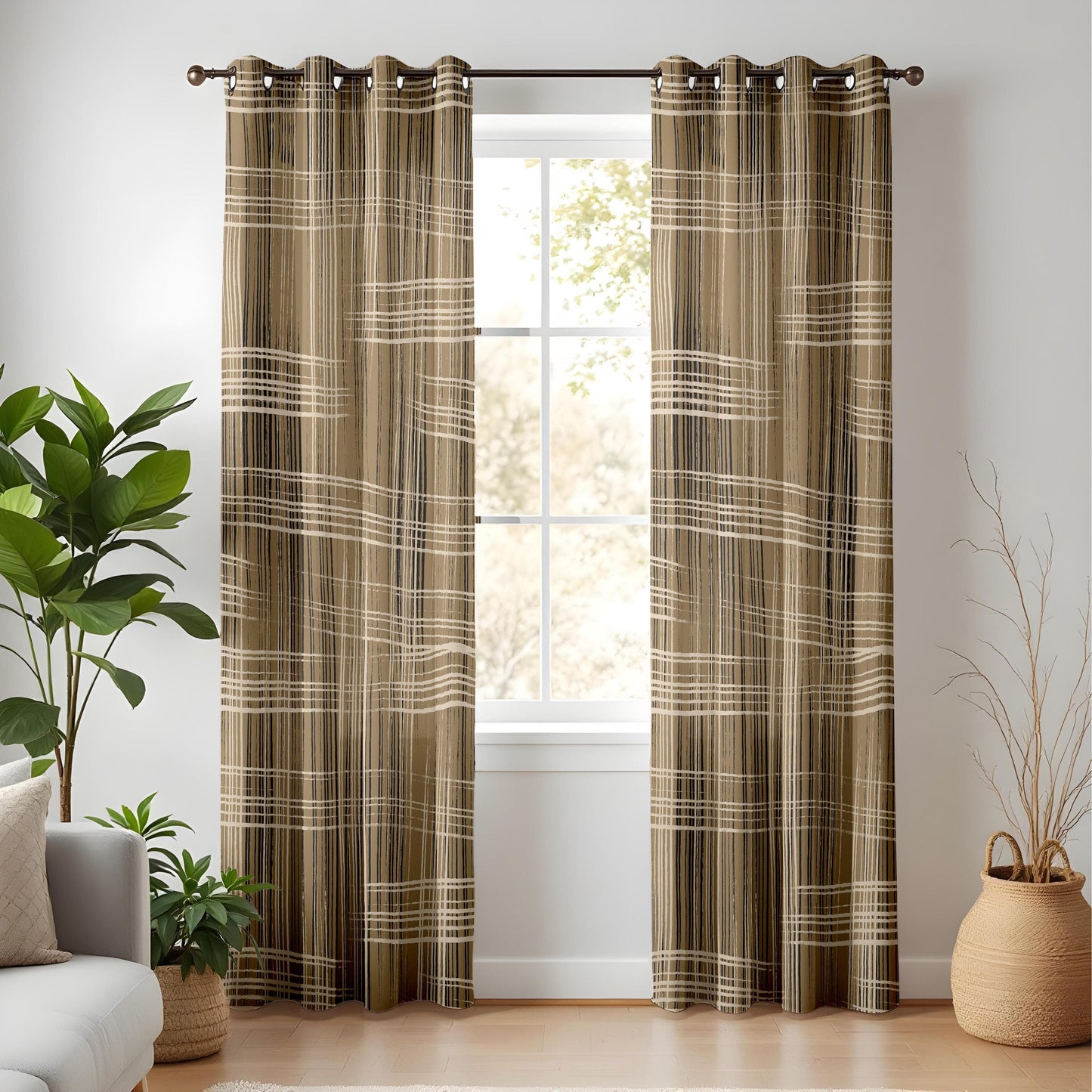 Onay Modern Rustic Plaid Curtains – Earth Tone Woven Drapes