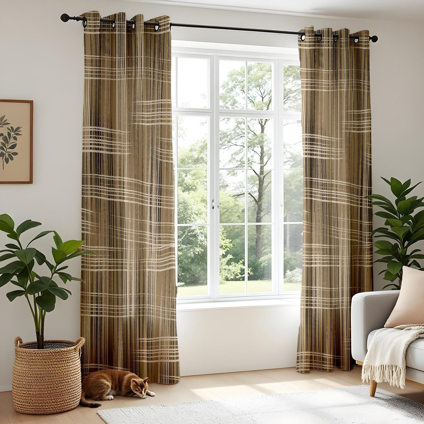 Onay Modern Rustic Plaid Curtains – Earth Tone Woven Drapes