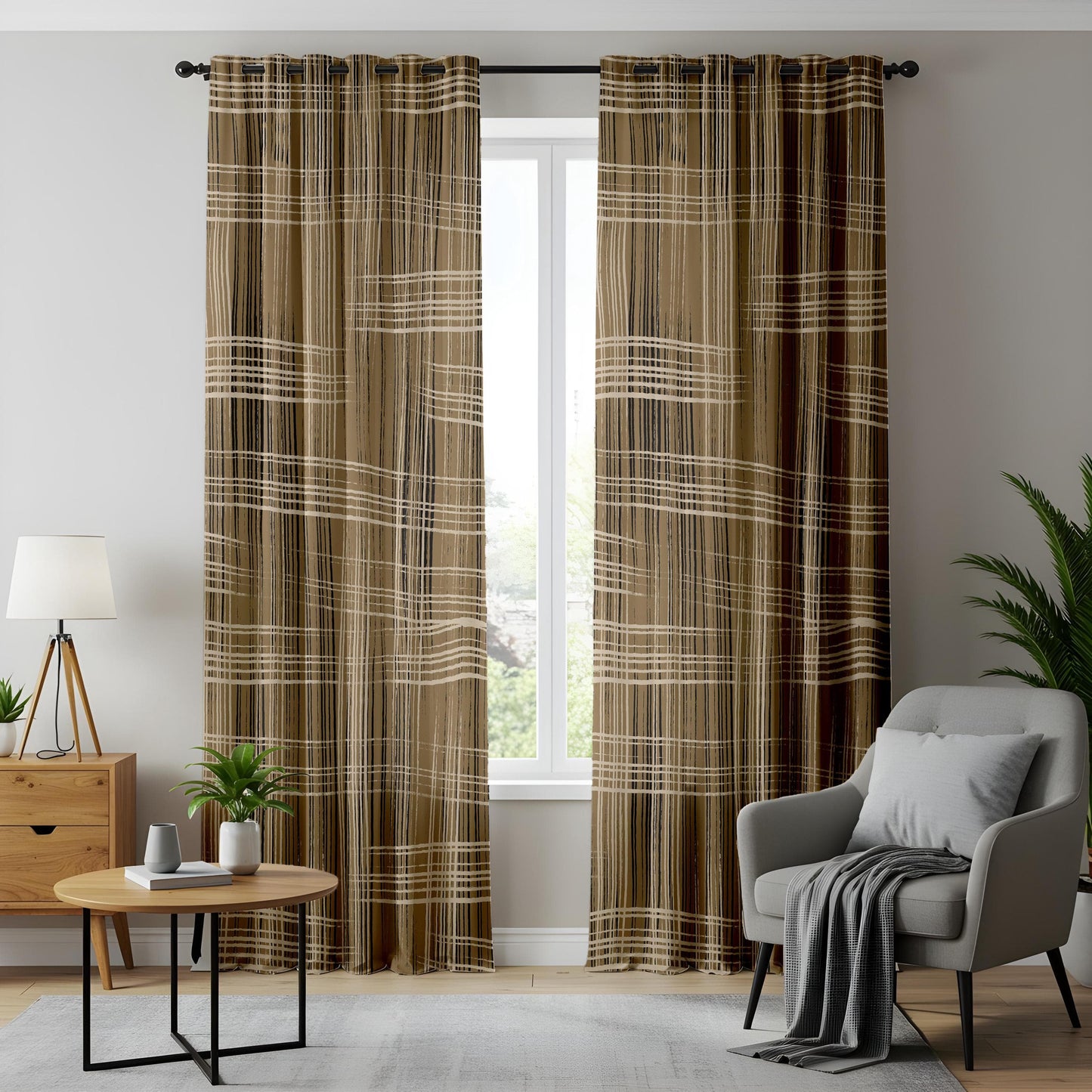 Onay Modern Rustic Plaid Curtains – Earth Tone Woven Drapes