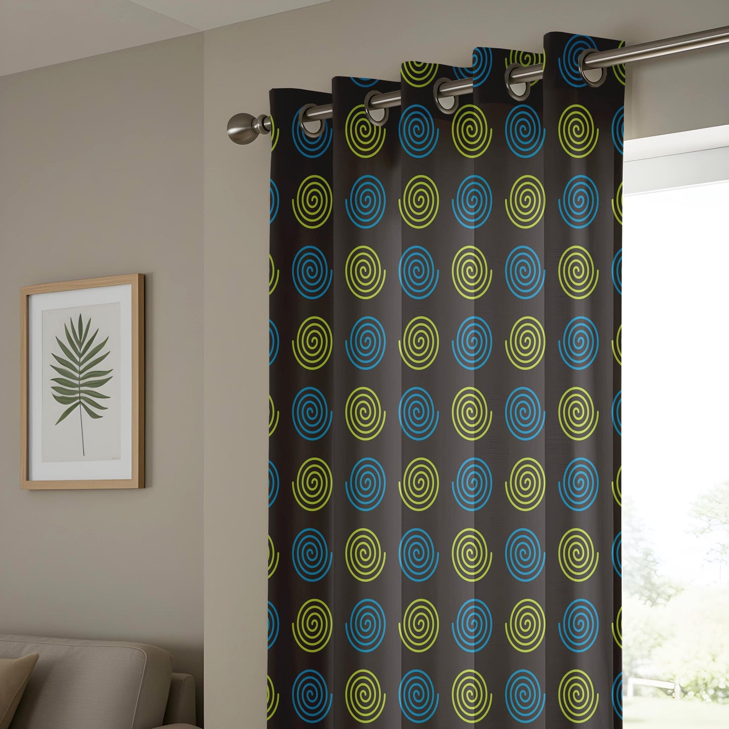 Onay Modern Spiral Pattern Curtains, Black & Neon Geometric Drapes