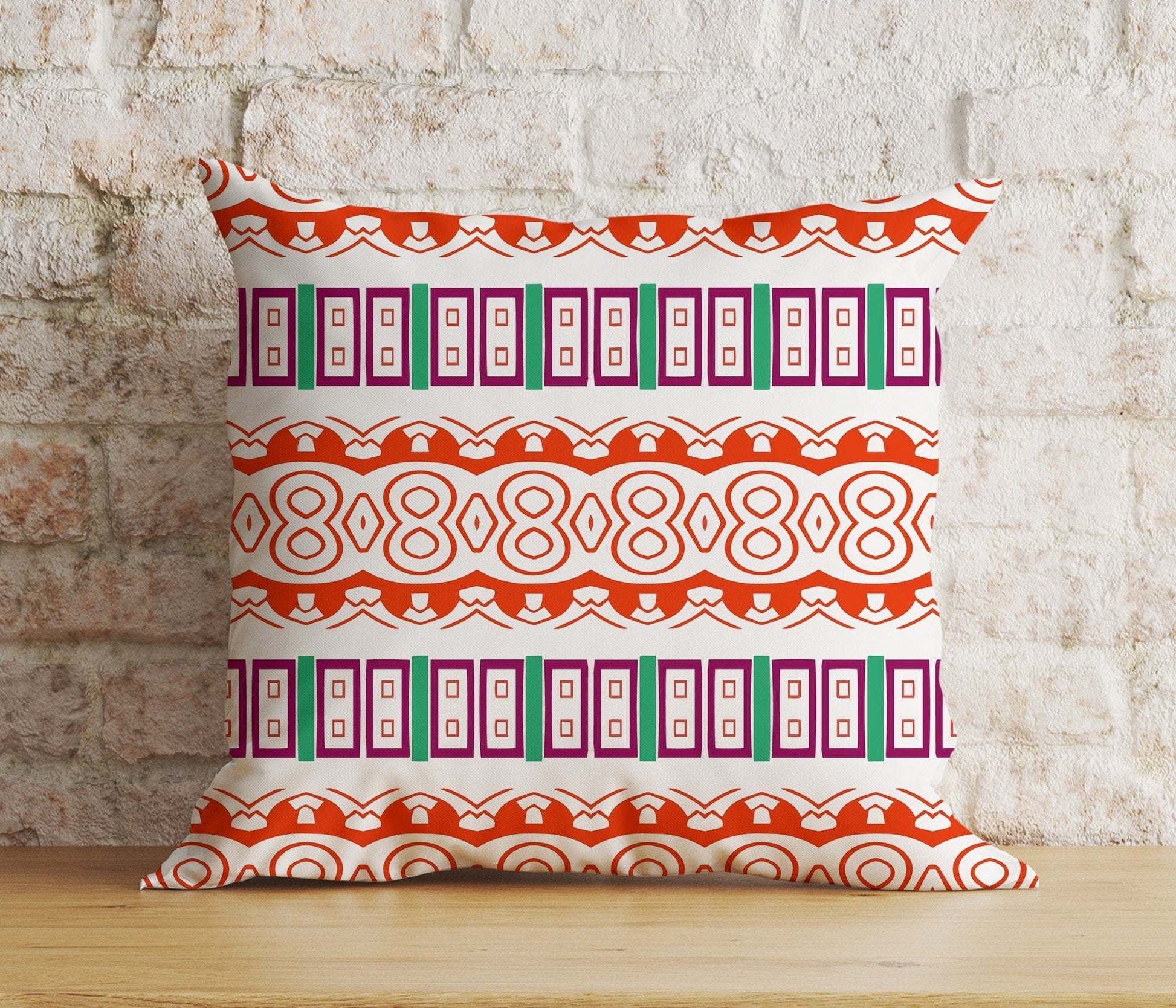 Onay 2 / 12 x 12 inch (30 x 30 cm) Modern Striped Red Boho Home Decoration Cushion Cover