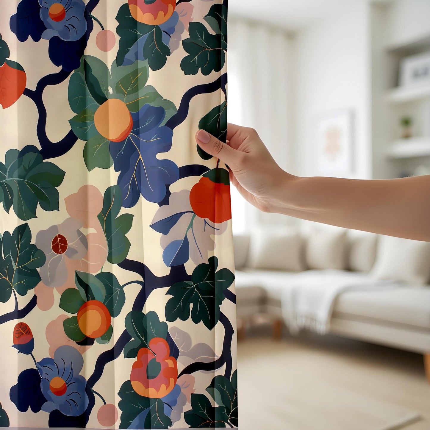 Onay Modern Tropical Floral Window Curtains, Boho Botanical Print Drapes