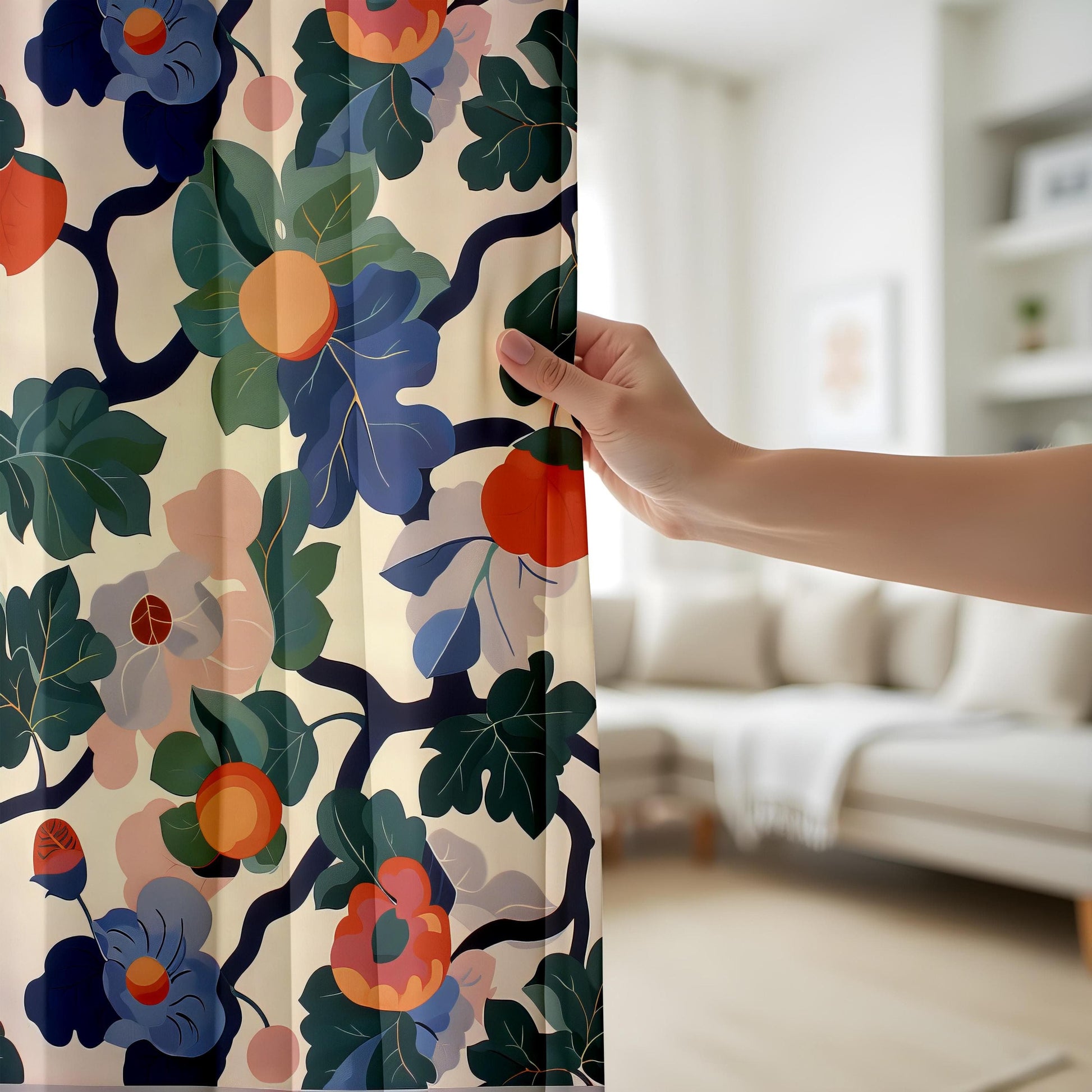 Onay Modern Tropical Floral Window Curtains, Boho Botanical Print Drapes