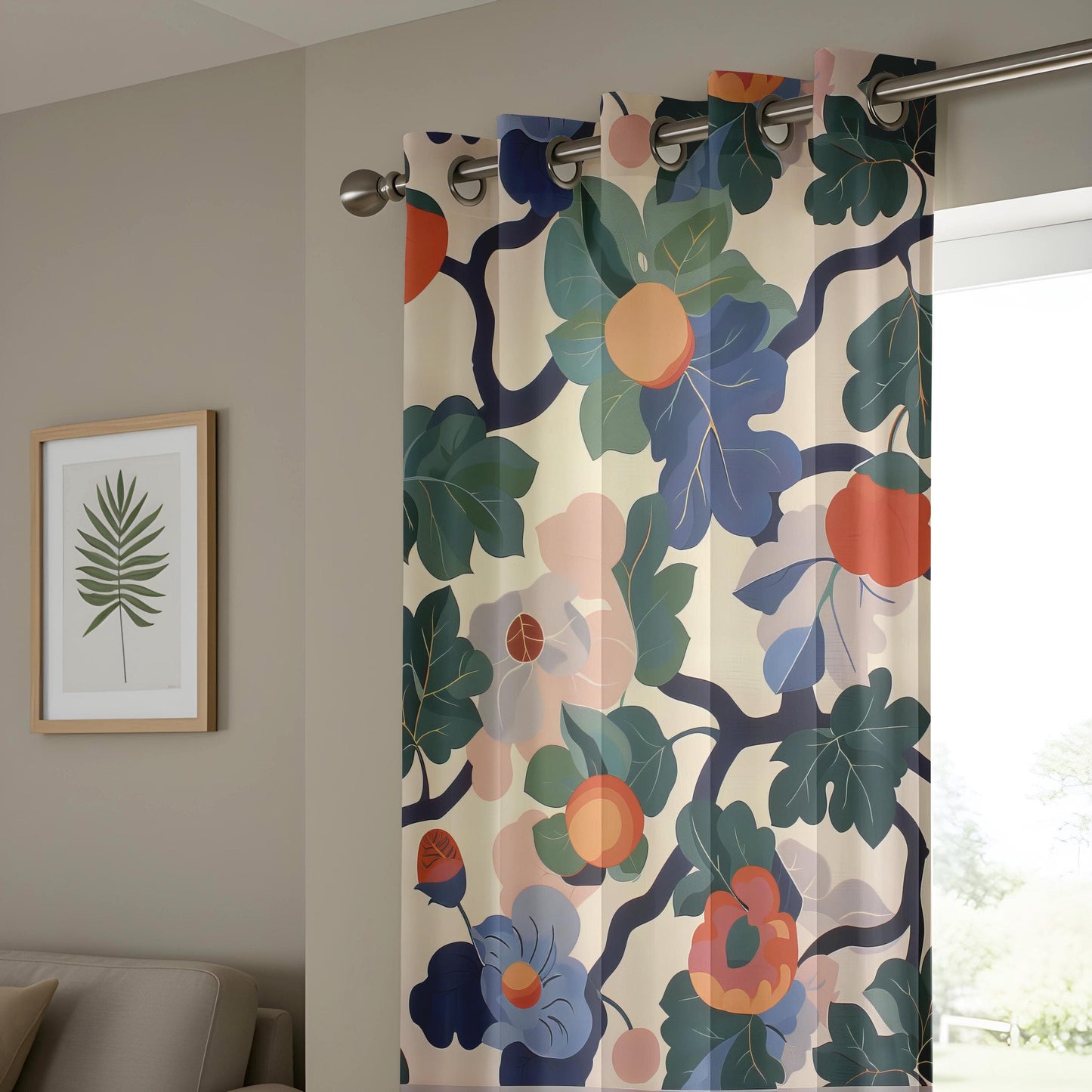Onay Modern Tropical Floral Window Curtains, Boho Botanical Print Drapes