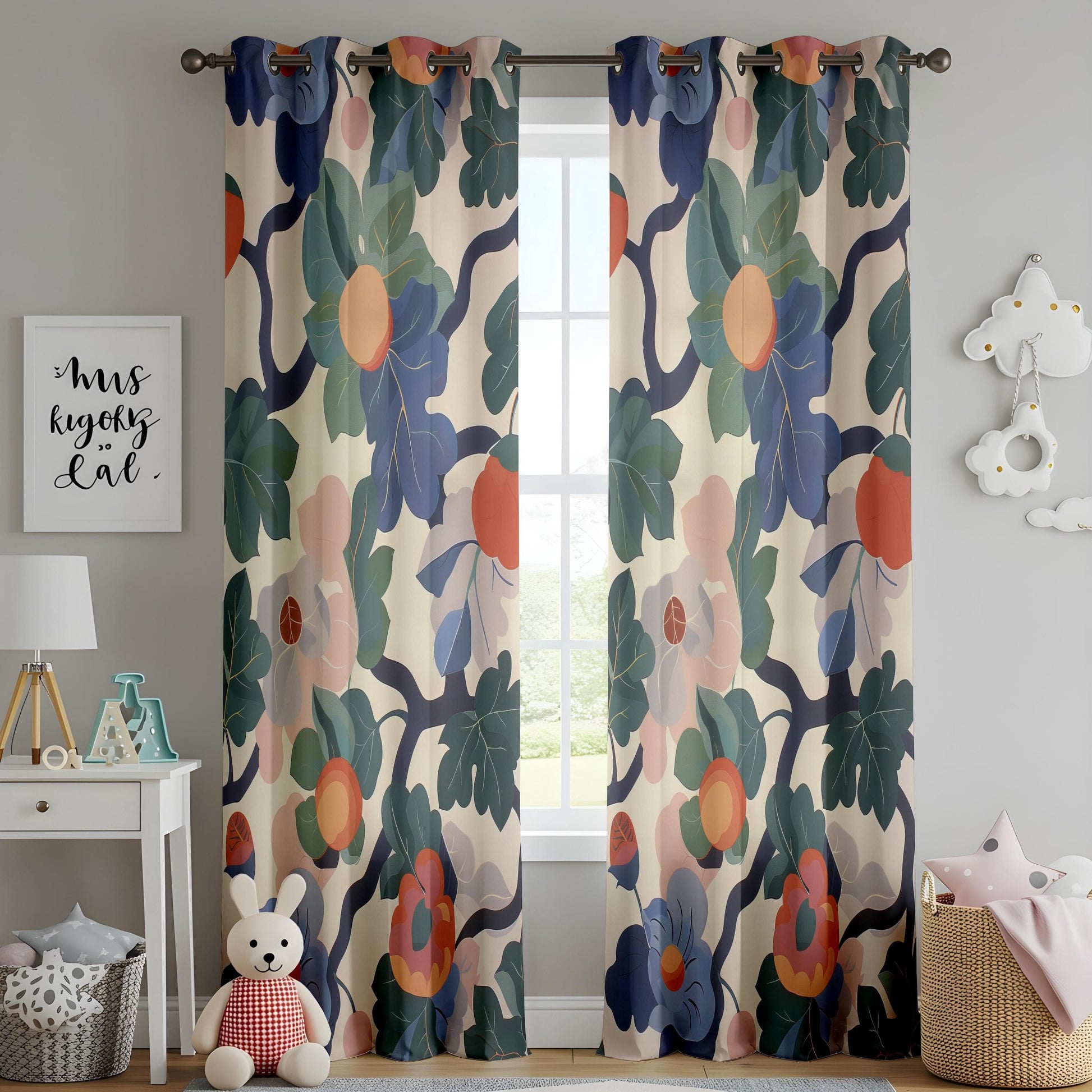 Onay Modern Tropical Floral Window Curtains, Boho Botanical Print Drapes
