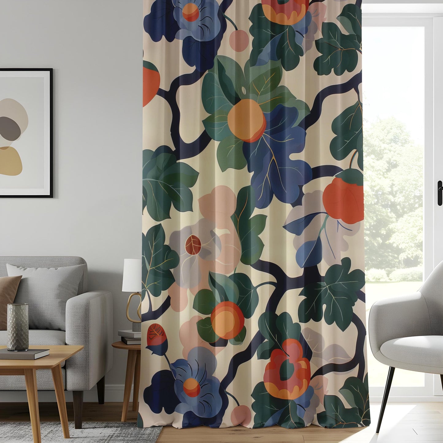 Onay Modern Tropical Floral Window Curtains, Boho Botanical Print Drapes