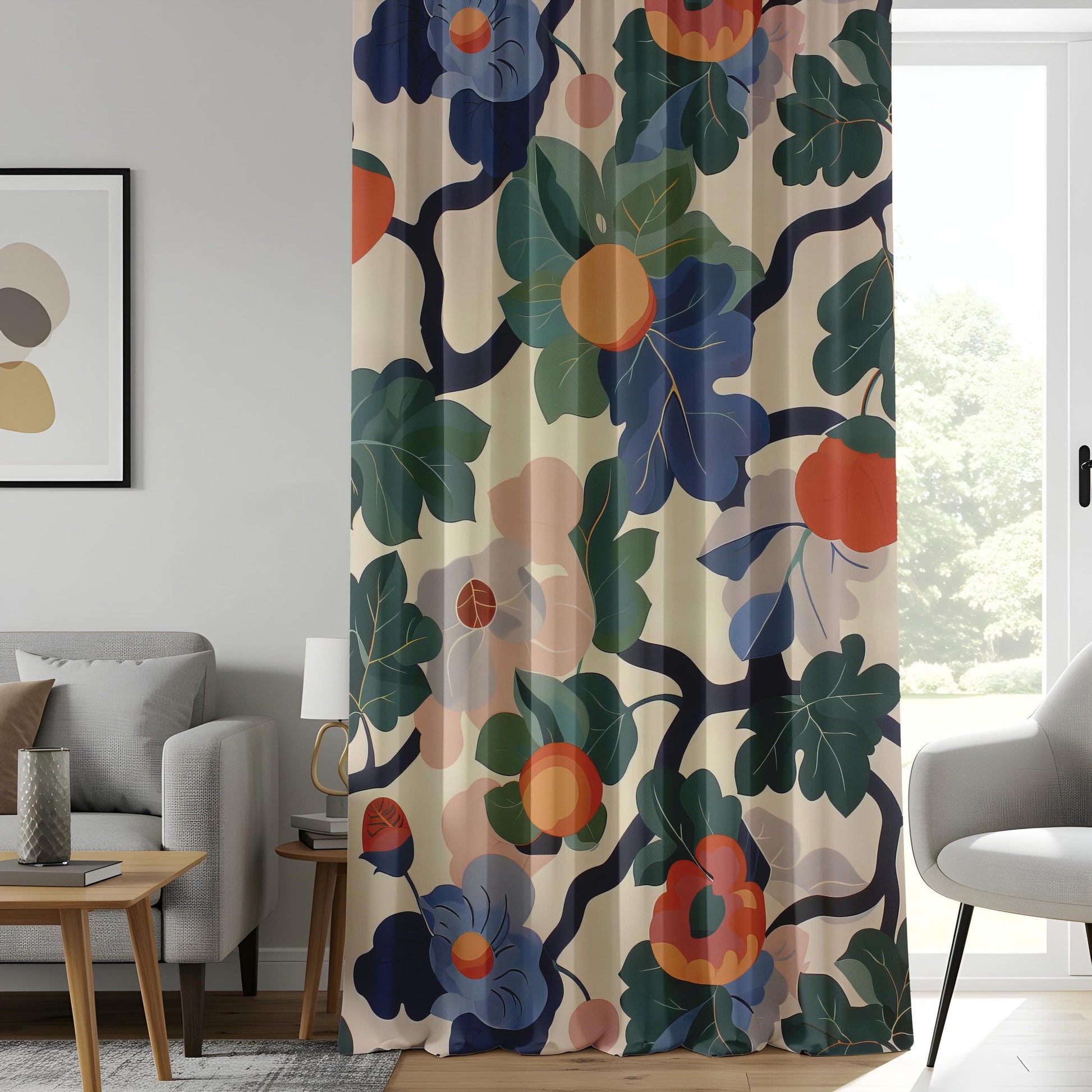 Onay Modern Tropical Floral Window Curtains, Boho Botanical Print Drapes