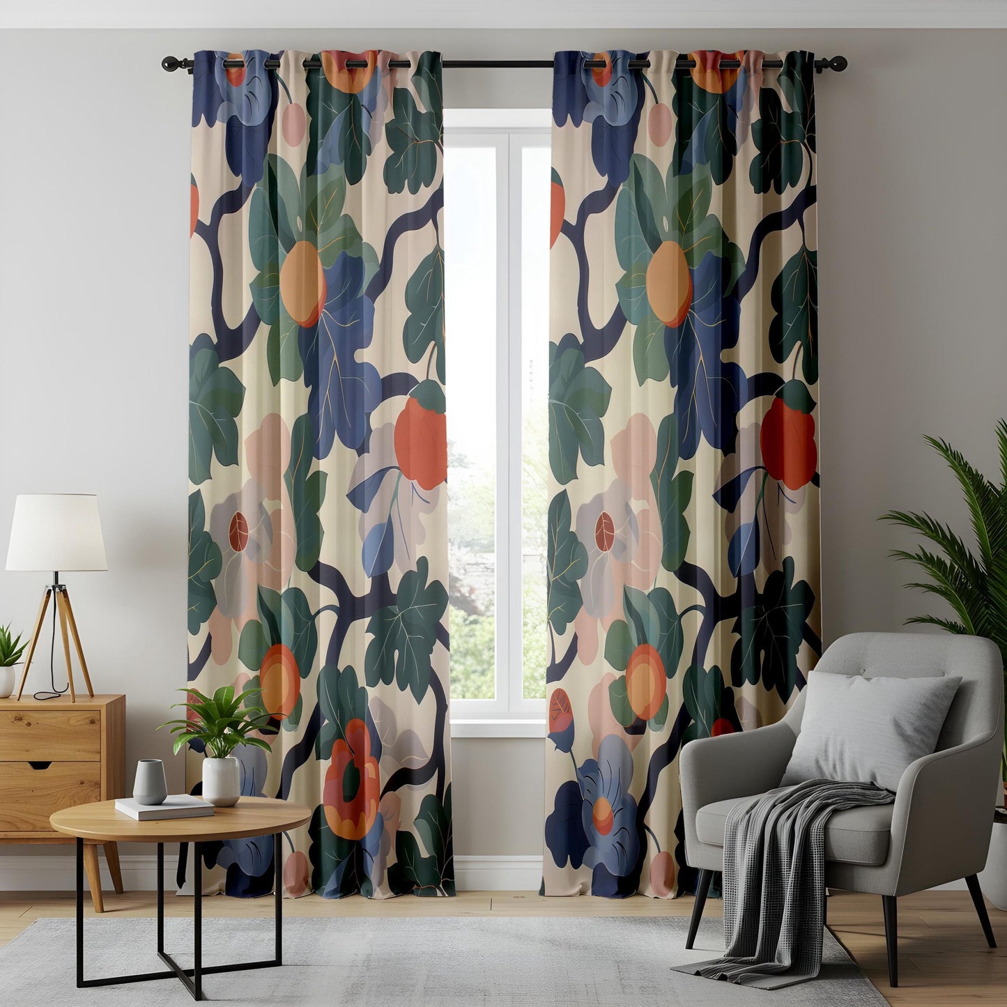 Onay Modern Tropical Floral Window Curtains, Boho Botanical Print Drapes