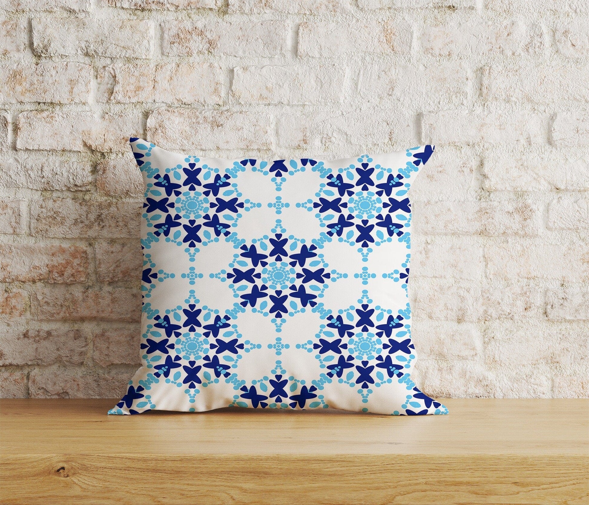 Onay Home Textile Cushion Covers 9 / 12 x 12 inch (30 x 30 cm) Double Side Moroccan Tiles Cushion Cover Blue Tile Design Pillow Cover