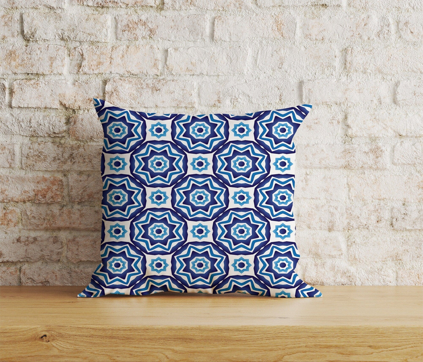 Onay Home Textile Cushion Covers 8 / 12 x 12 inch (30 x 30 cm) Double Side Moroccan Tiles Cushion Cover Blue Tile Design Pillow Cover