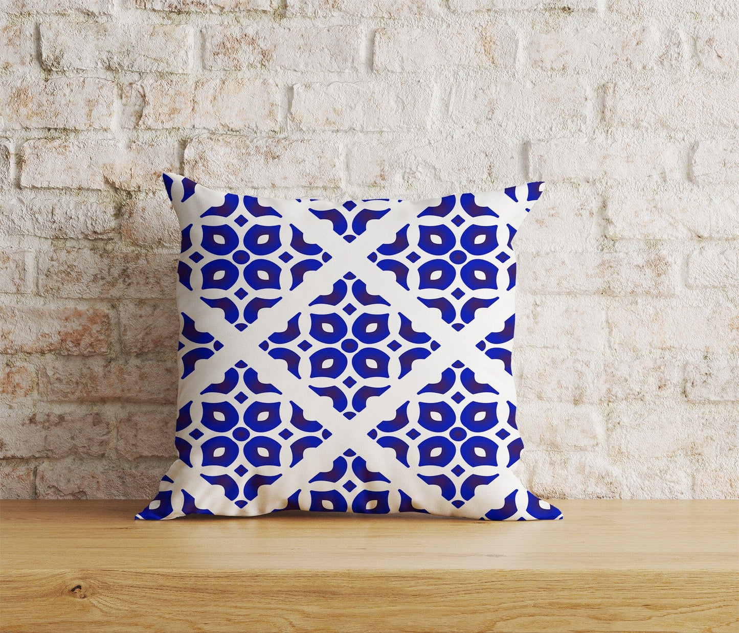 Onay Home Textile Cushion Covers 7 / 12 x 12 inch (30 x 30 cm) Double Side Moroccan Tiles Cushion Cover Blue Tile Design Pillow Cover