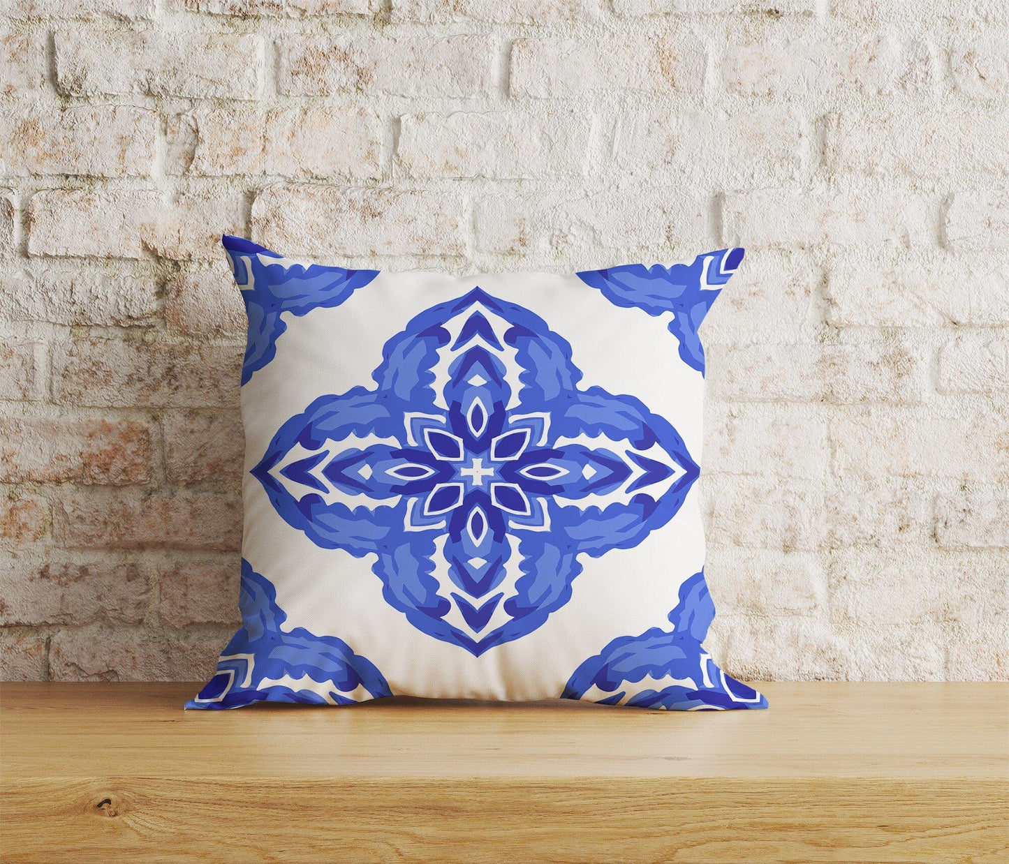 Onay Home Textile Cushion Covers 6 / 12 x 12 inch (30 x 30 cm) Double Side Moroccan Tiles Cushion Cover Blue Tile Design Pillow Cover