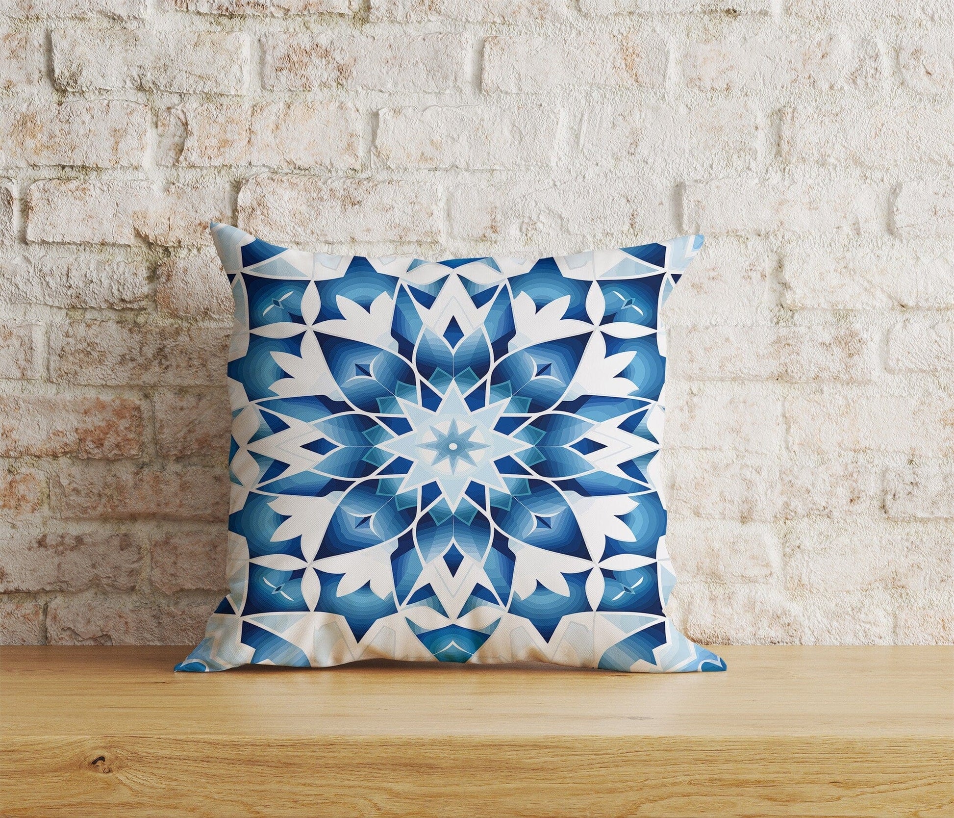 Onay Home Textile Cushion Covers 4 / 12 x 12 inch (30 x 30 cm) Double Side Moroccan Tiles Cushion Cover Blue Tile Design Pillow Cover