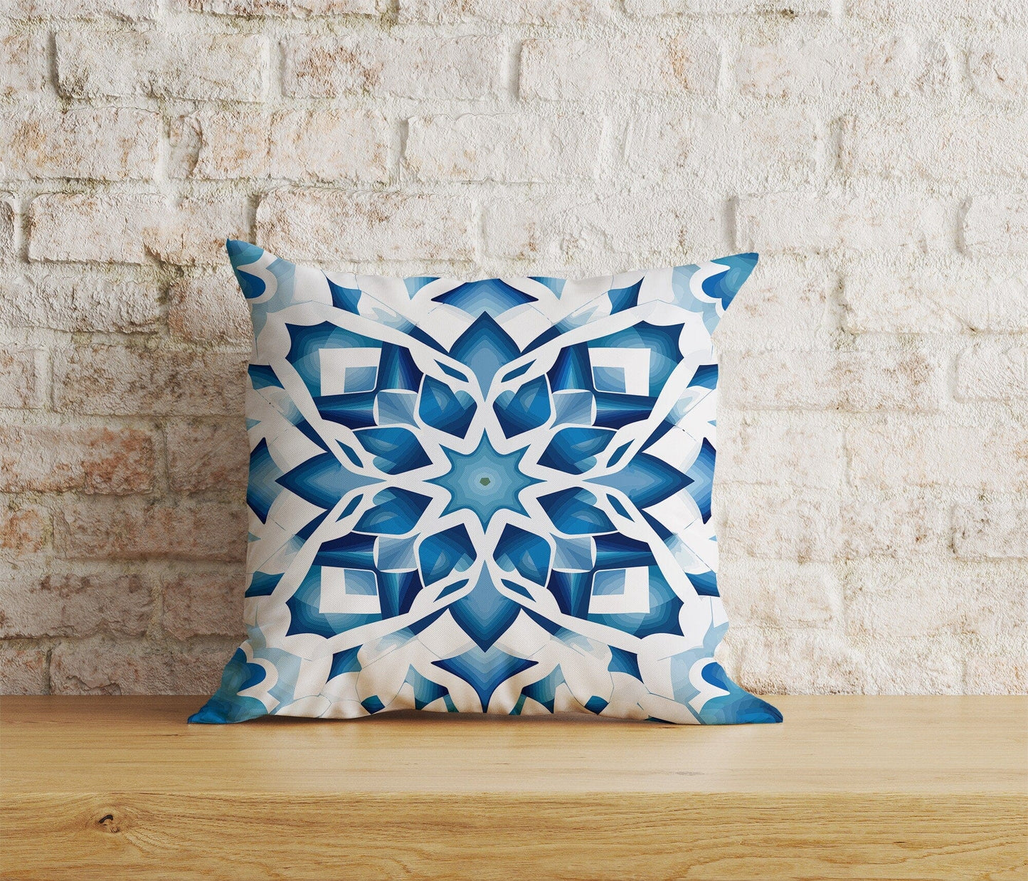 Onay Home Textile Cushion Covers 3 / 12 x 12 inch (30 x 30 cm) Double Side Moroccan Tiles Cushion Cover Blue Tile Design Pillow Cover