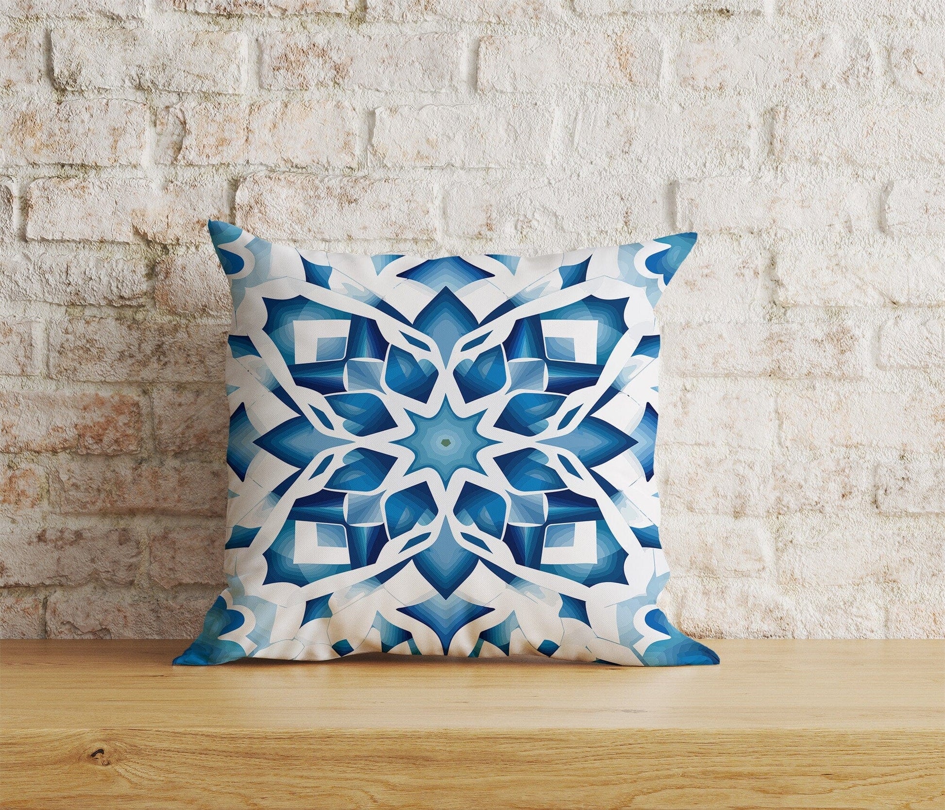 Onay Home Textile Cushion Covers 3 / 12 x 12 inch (30 x 30 cm) Double Side Moroccan Tiles Cushion Cover Blue Tile Design Pillow Cover