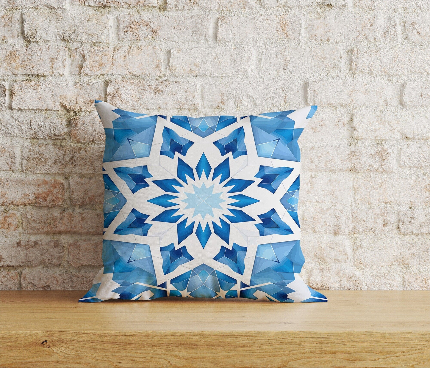 Onay Home Textile Cushion Covers 2 / 12 x 12 inch (30 x 30 cm) Double Side Moroccan Tiles Cushion Cover Blue Tile Design Pillow Cover