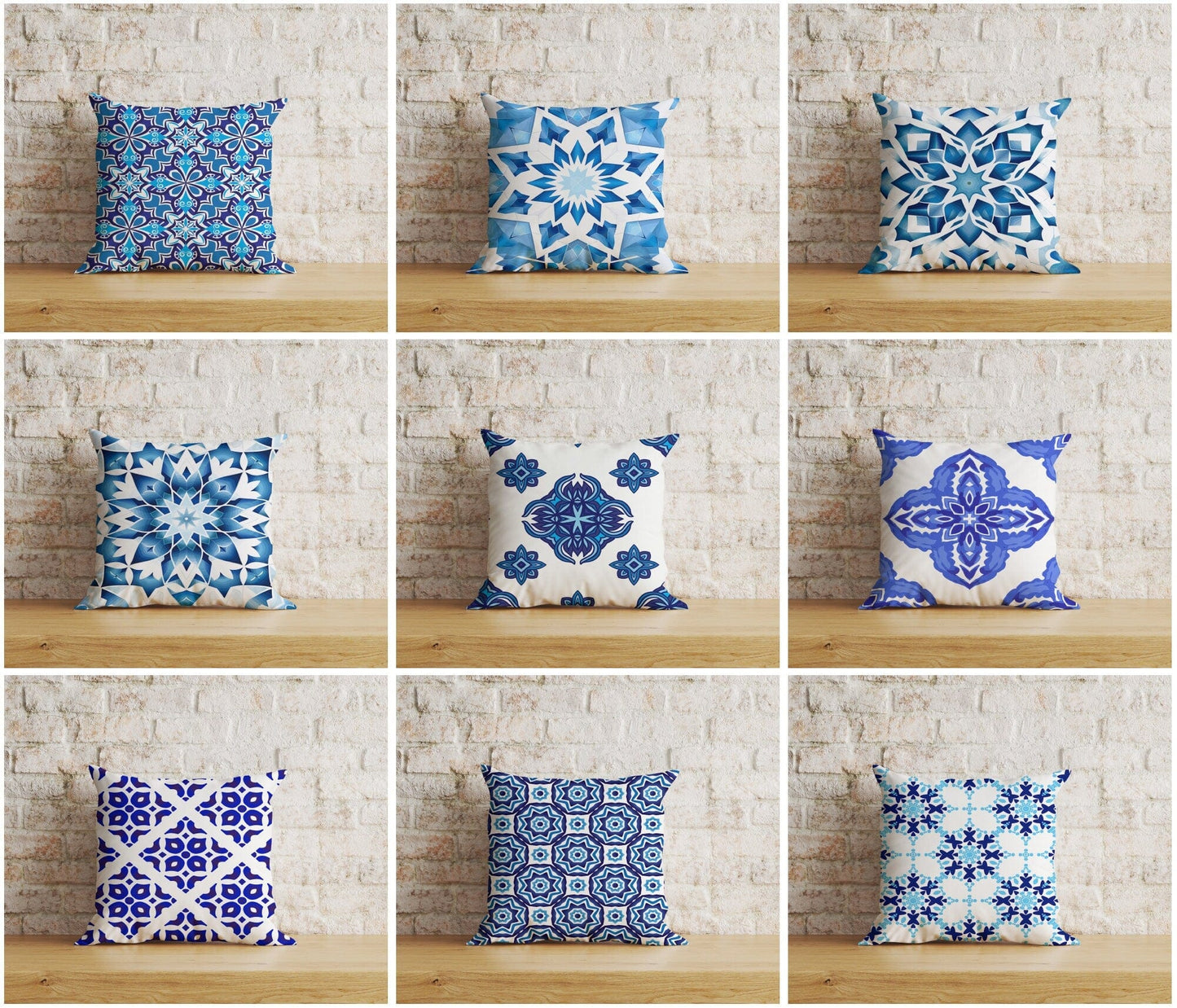 Onay Home Textile Cushion Covers Moroccan Tiles Cushion Cover Blue Tile Design Pillow Cover