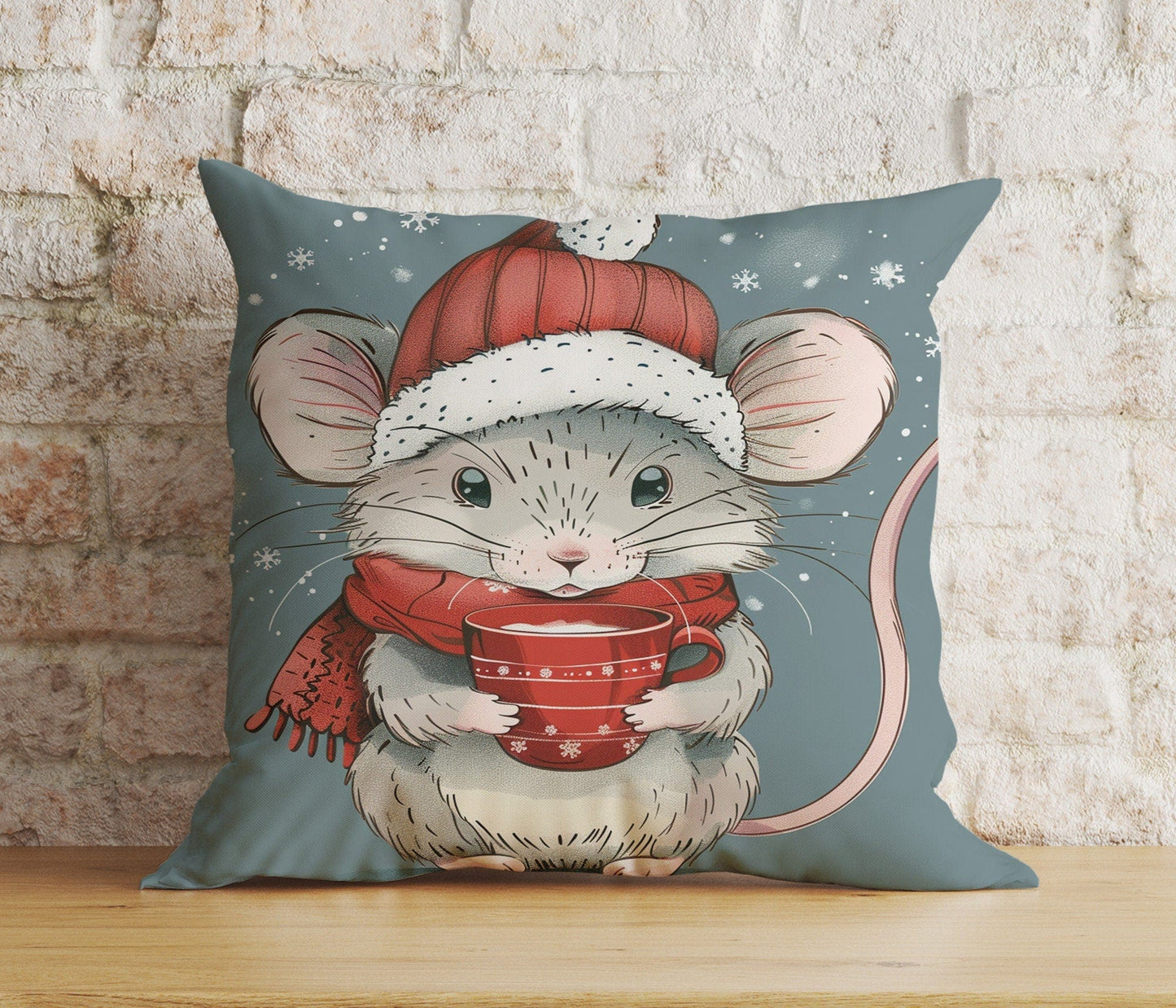 Onay 7 / 12 x 12 inch (30 x 30 cm) Double Side Mouse in Santa Hats Xmas Winter Snowy Cushion Cover
