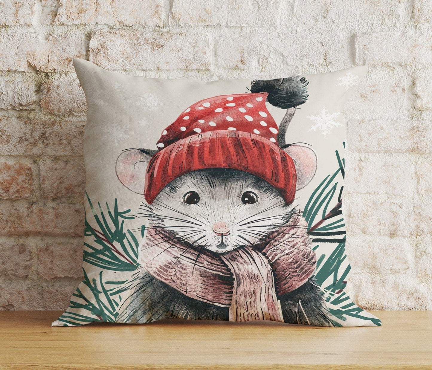 Onay 5 / 12 x 12 inch (30 x 30 cm) Double Side Mouse in Santa Hats Xmas Winter Snowy Cushion Cover