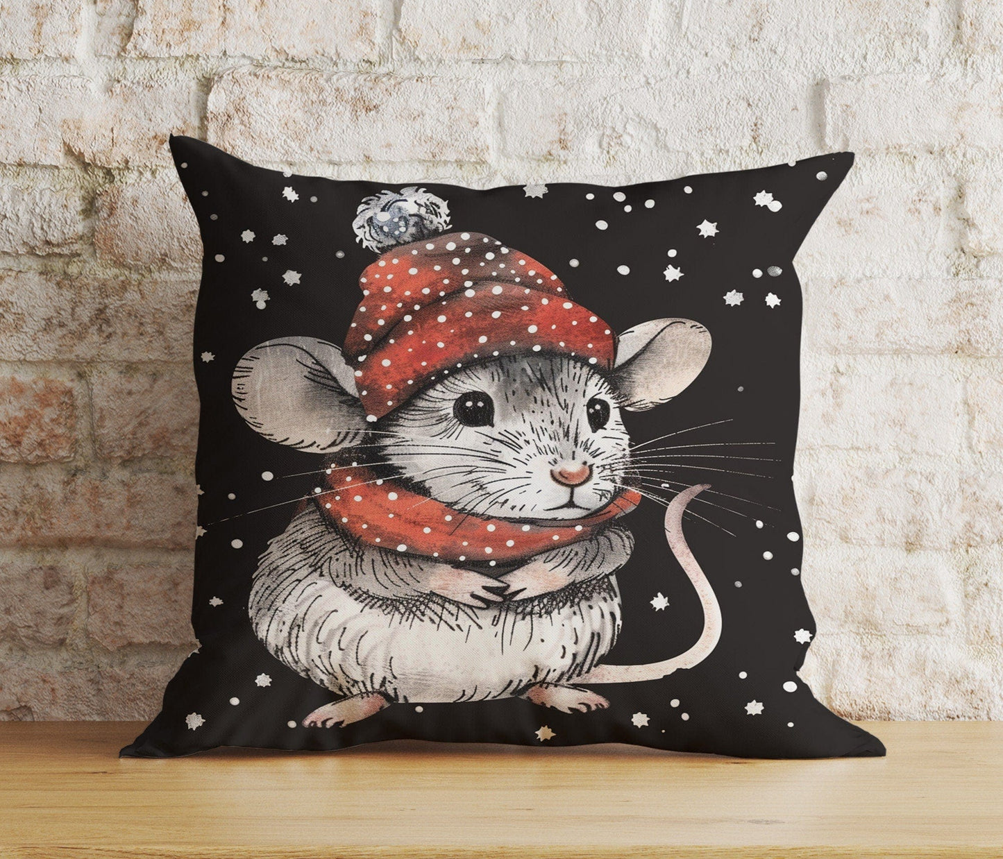 Onay 3 / 12 x 12 inch (30 x 30 cm) Double Side Mouse in Santa Hats Xmas Winter Snowy Cushion Cover