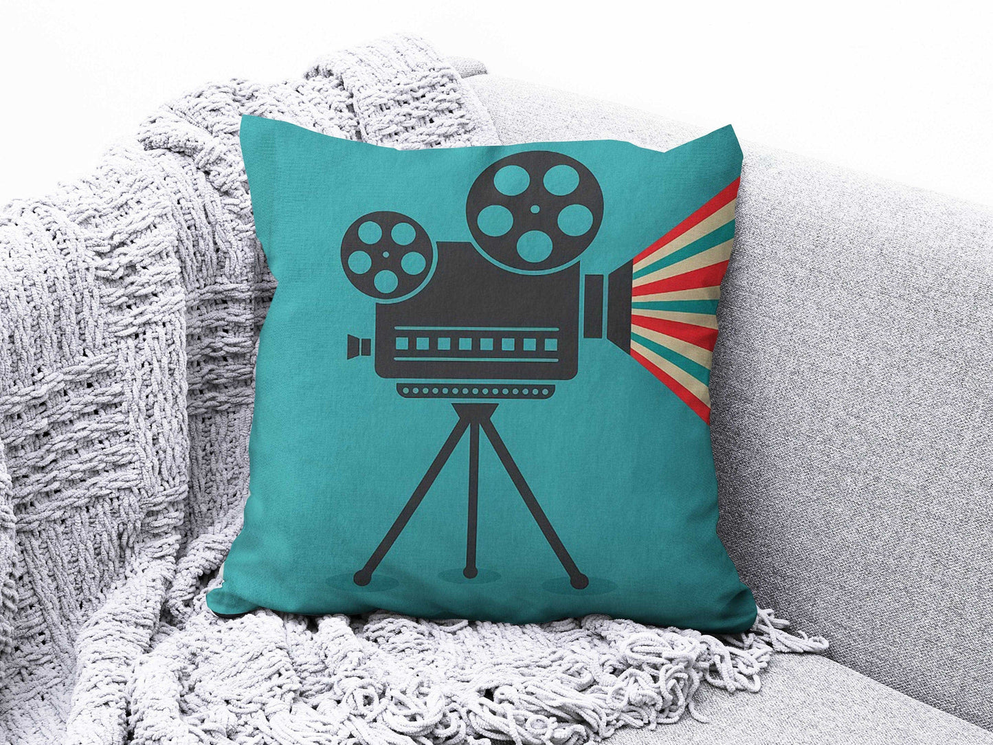 Onay 7 / 12 x 12 inch (30 x 30 cm) Movie Camera Popcorn Retro Cinema Movie Cushion Cover