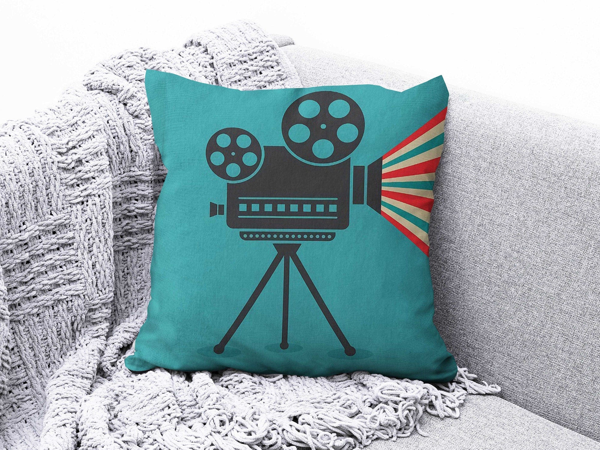 Onay 7 / 12 x 12 inch (30 x 30 cm) Movie Camera Popcorn Retro Cinema Movie Cushion Cover