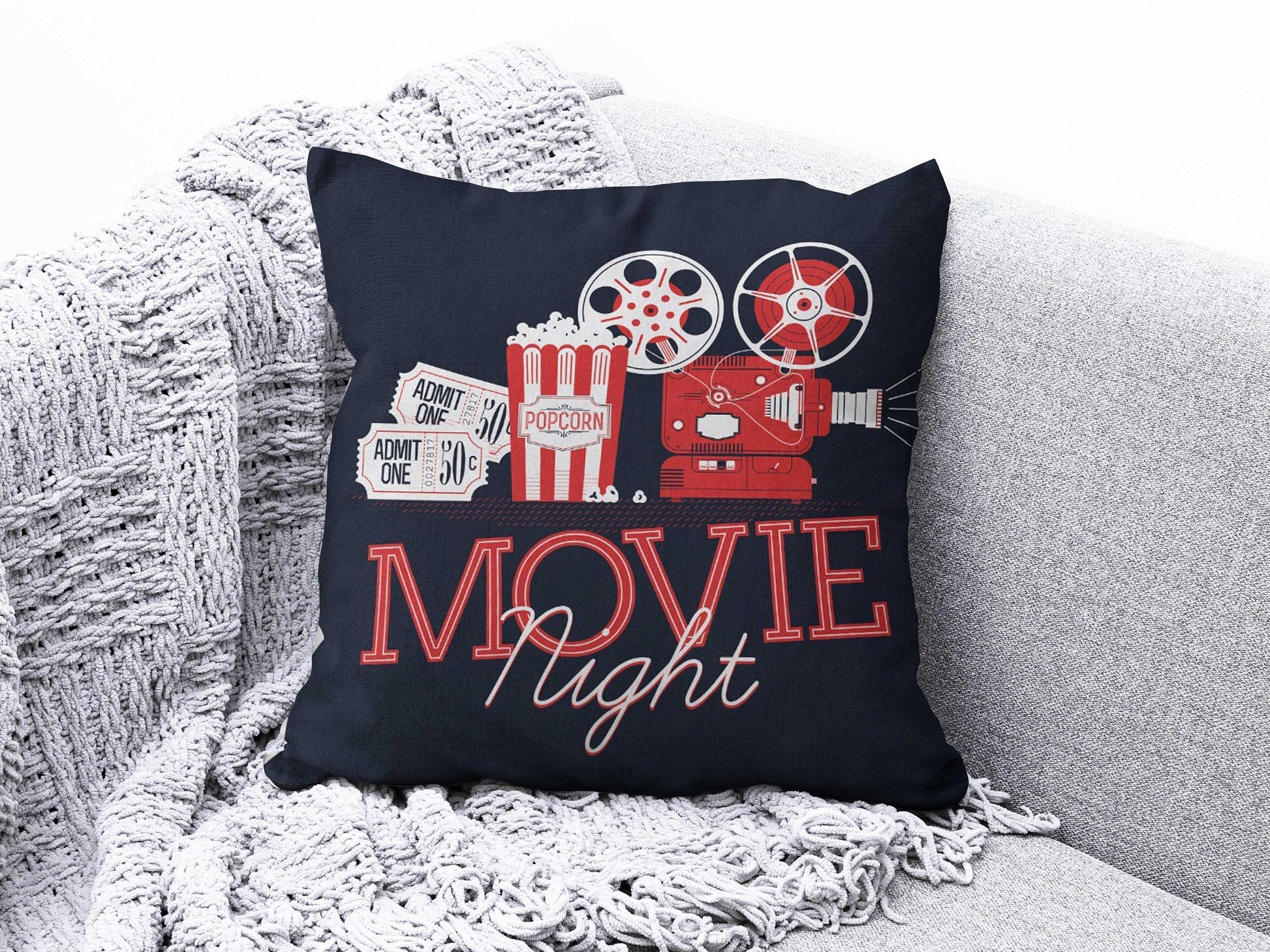Onay 6 / 12 x 12 inch (30 x 30 cm) Movie Camera Popcorn Retro Cinema Movie Cushion Cover