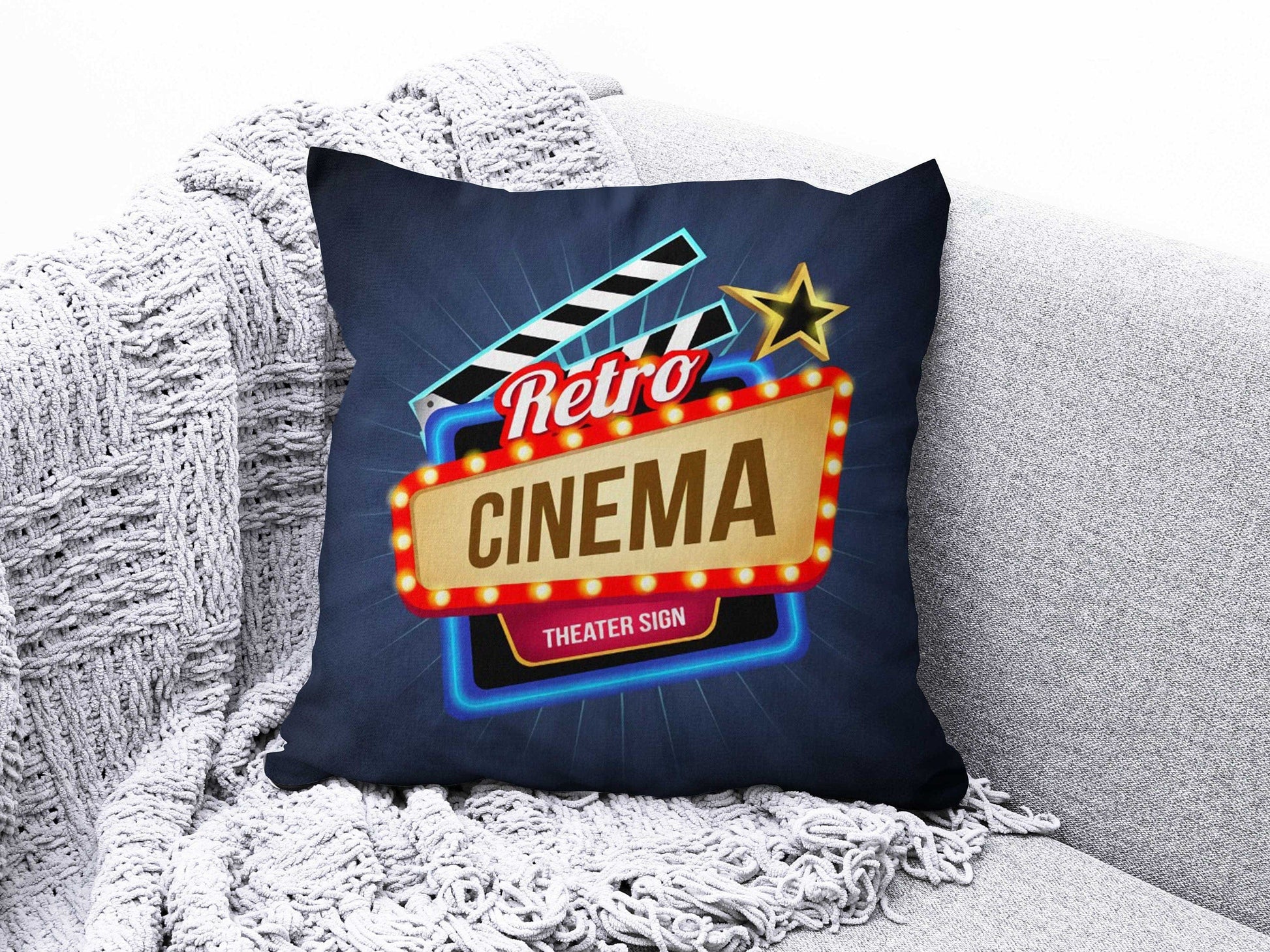 Onay 5 / 12 x 12 inch (30 x 30 cm) Movie Camera Popcorn Retro Cinema Movie Cushion Cover
