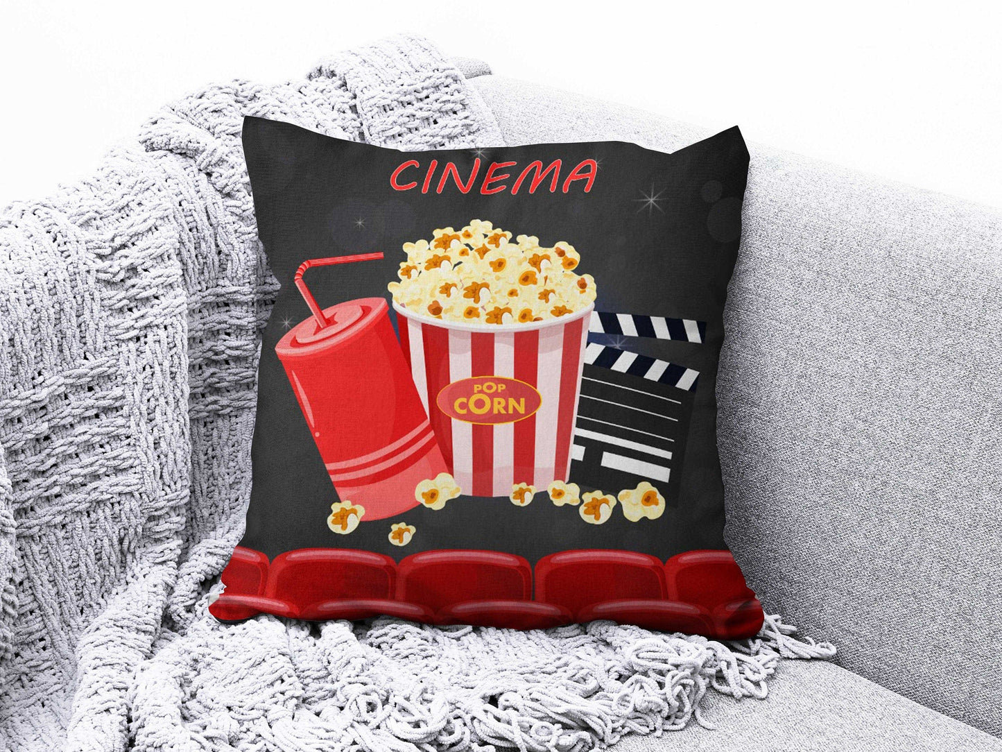 Onay 4 / 12 x 12 inch (30 x 30 cm) Movie Camera Popcorn Retro Cinema Movie Cushion Cover