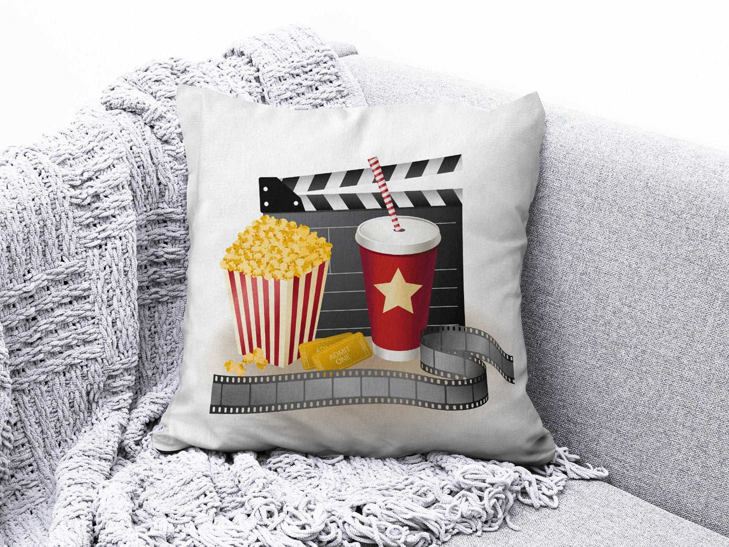 Onay 3 / 12 x 12 inch (30 x 30 cm) Movie Camera Popcorn Retro Cinema Movie Cushion Cover