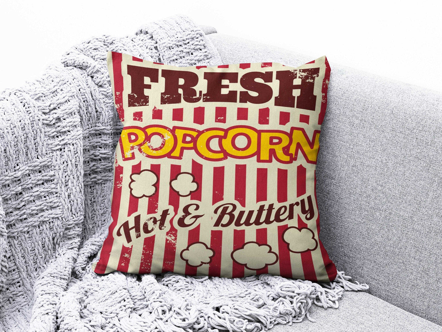 Onay 2 / 12 x 12 inch (30 x 30 cm) Movie Camera Popcorn Retro Cinema Movie Cushion Cover