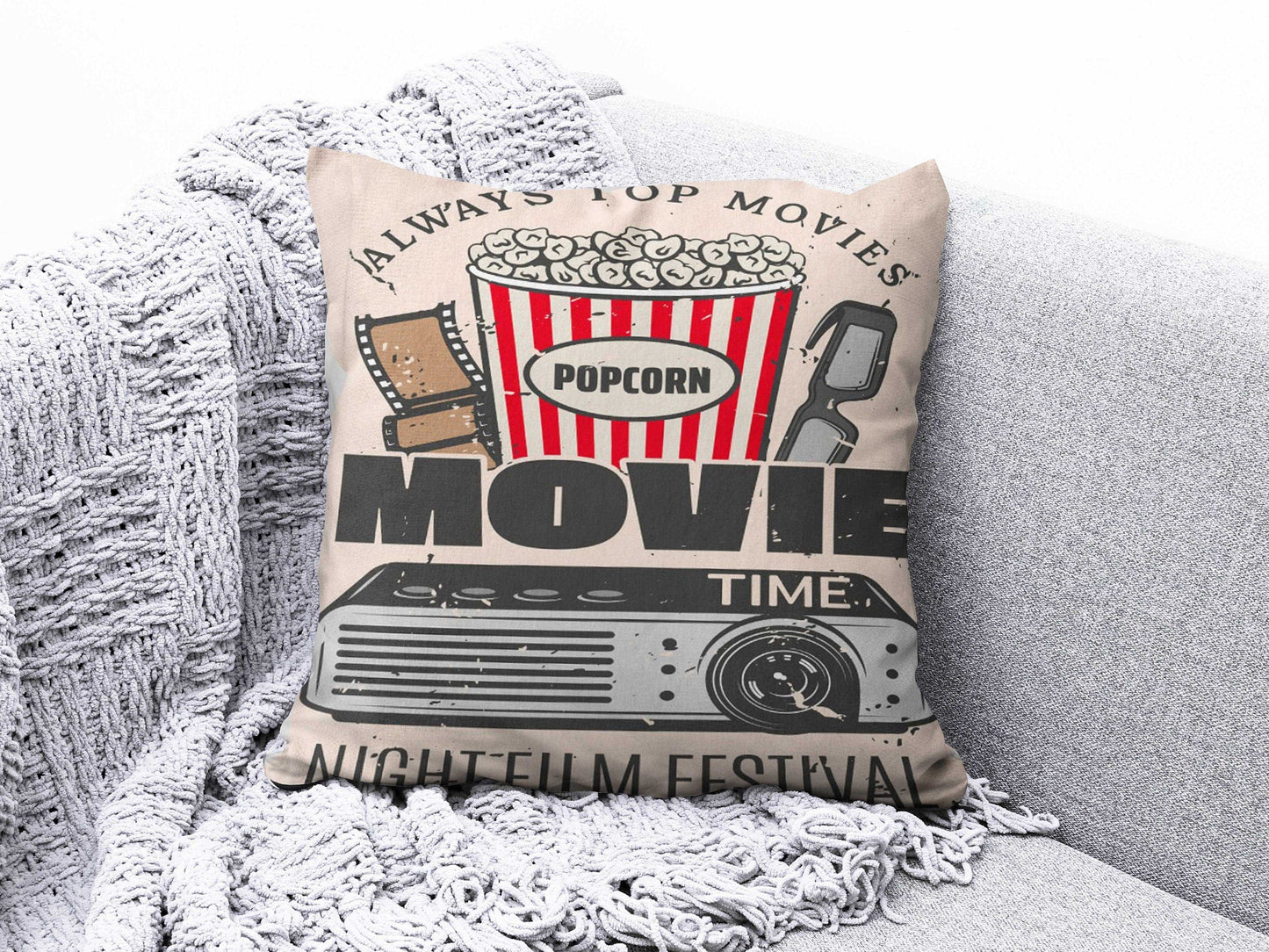 Onay 1 / 12 x 12 inch (30 x 30 cm) Movie Camera Popcorn Retro Cinema Movie Cushion Cover