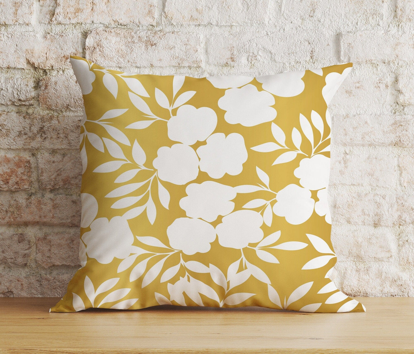 Onay 7 / 12 x 12 inch (30 x 30 cm) Mustard Yellow Abstract Floral Modern Cushion Cover