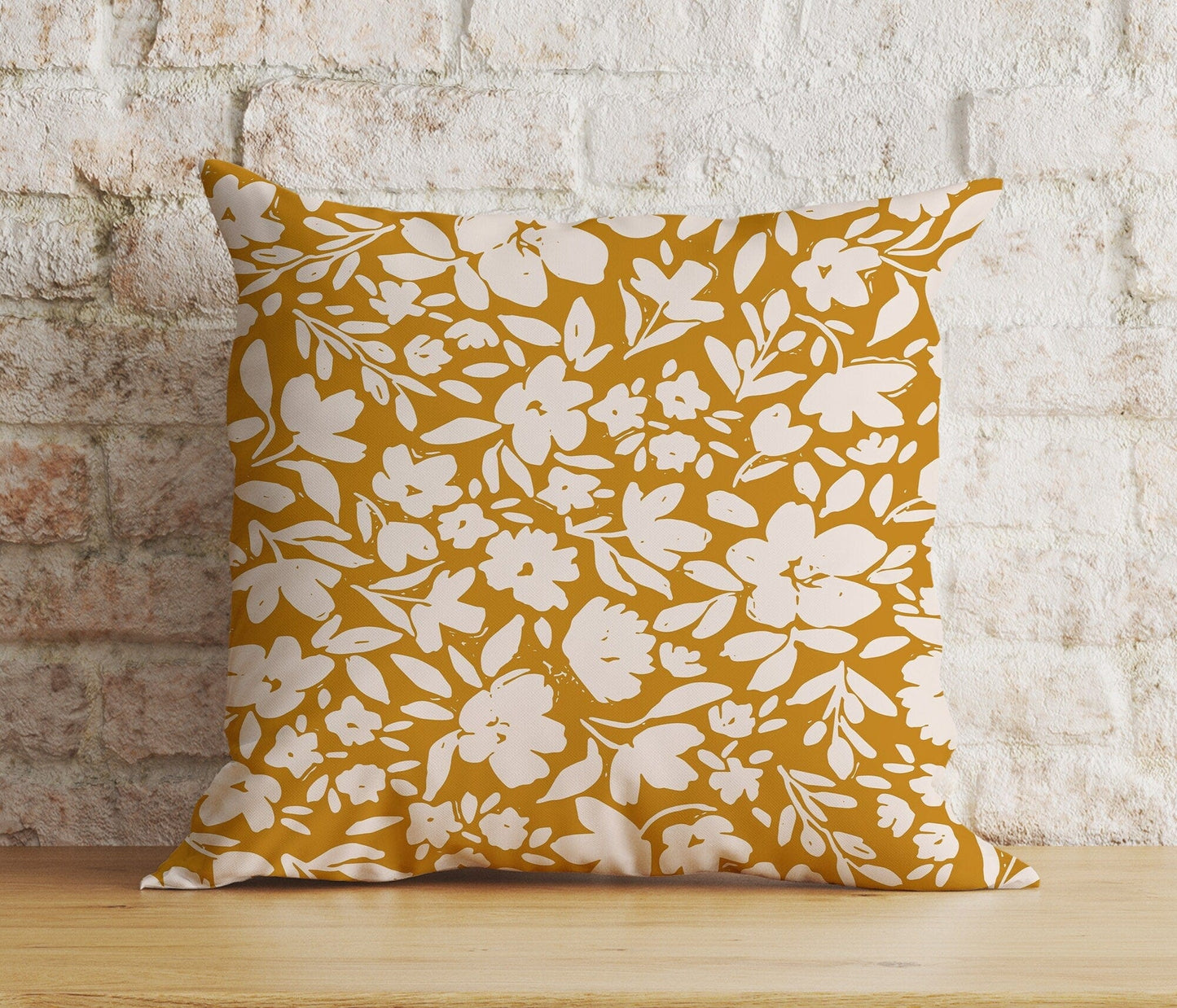 Onay 6 / 12 x 12 inch (30 x 30 cm) Mustard Yellow Abstract Floral Modern Cushion Cover