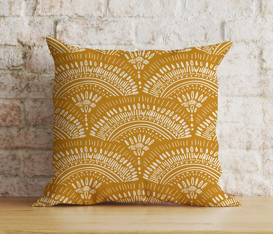 Onay 1 / 12 x 12 inch (30 x 30 cm) Mustard Yellow Abstract Floral Modern Cushion Cover