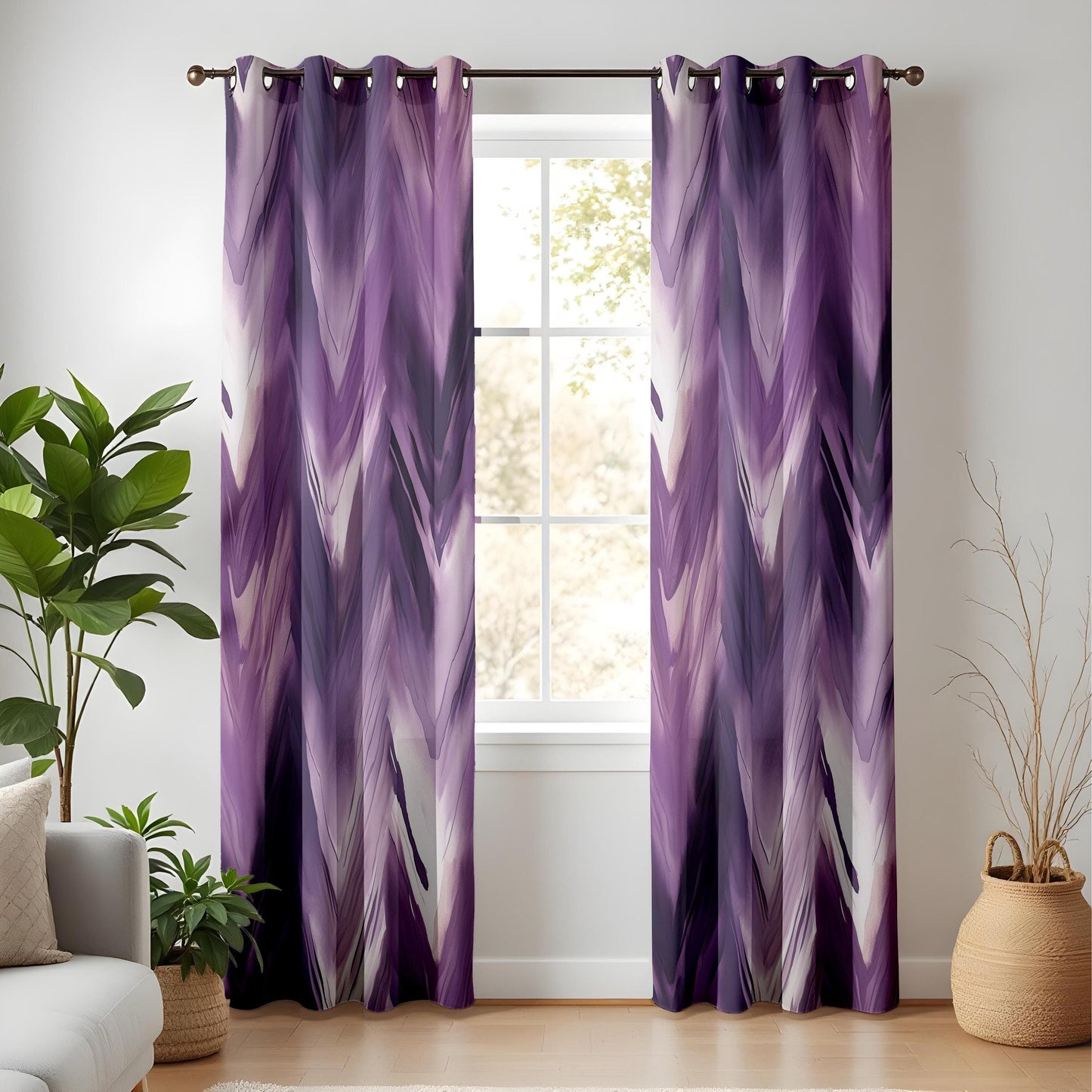 Onay Mystic Waves Blackout Window Curtains, Dramatic Purple Swirl Design