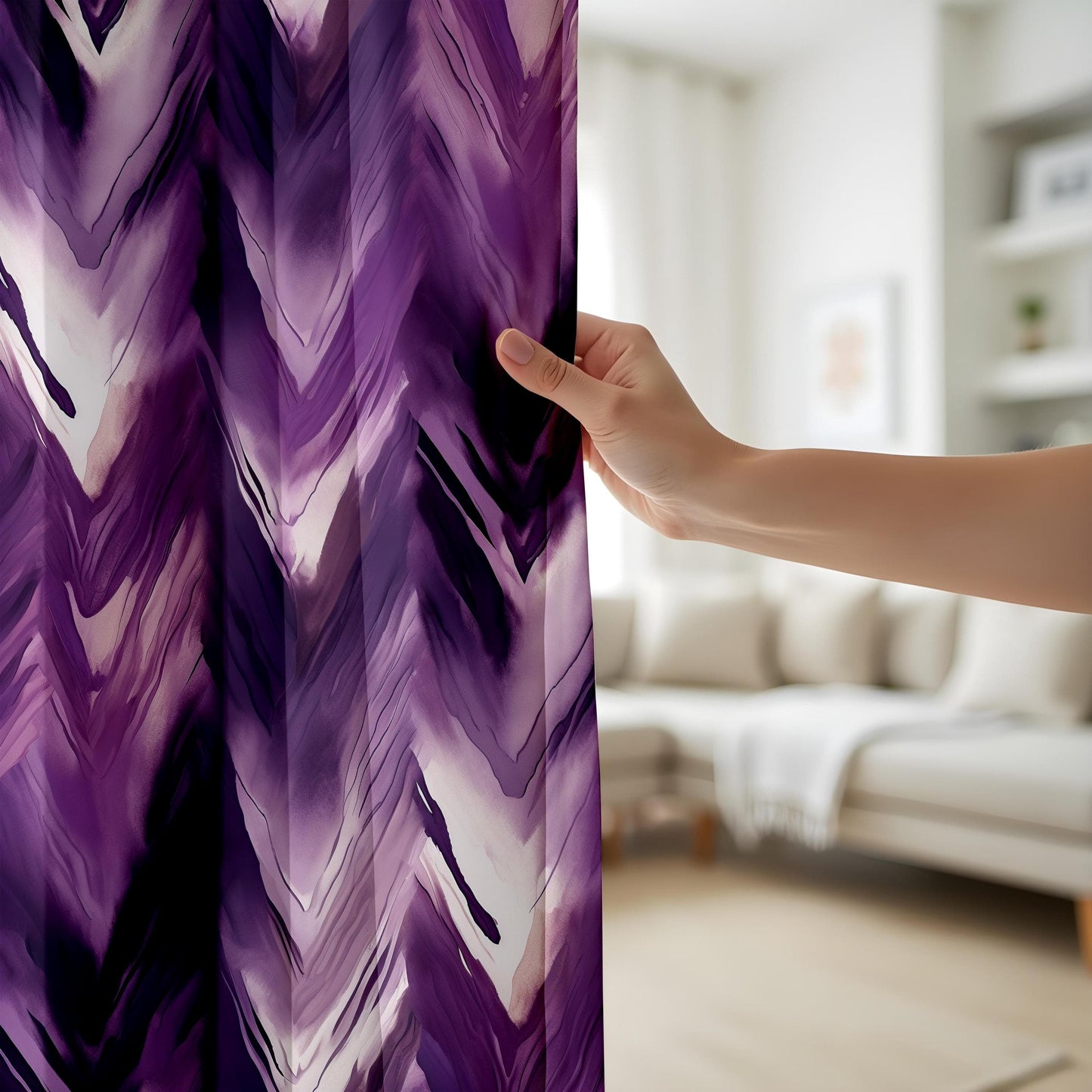 Onay Mystic Waves Blackout Window Curtains, Dramatic Purple Swirl Design