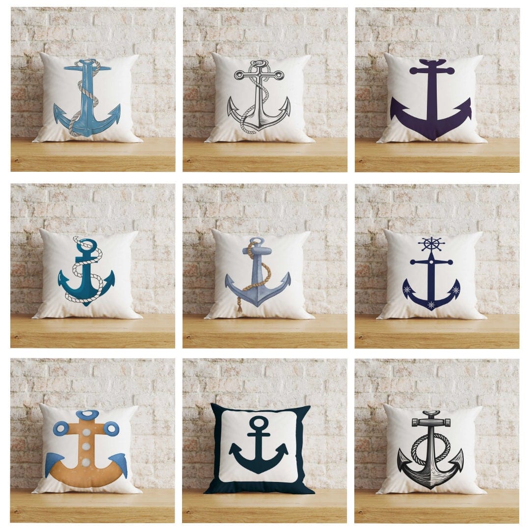 Onay Home Textile Cushion Covers Nautical Anchor Cushion Cover Coastal Pillowcase Seashells