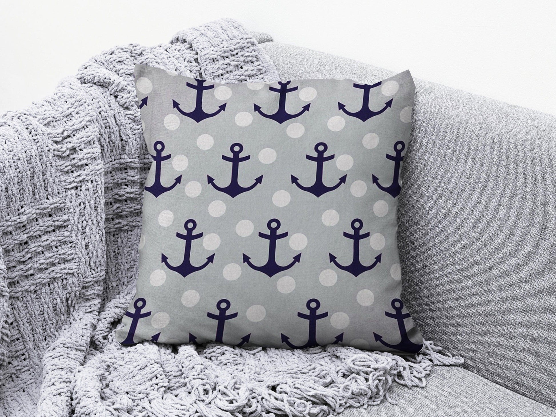 Onay 6 / 12 x 12 inch (30 x 30 cm) Nautical Anchor Navy Blue & Red Coastal Decor Cushion Cover