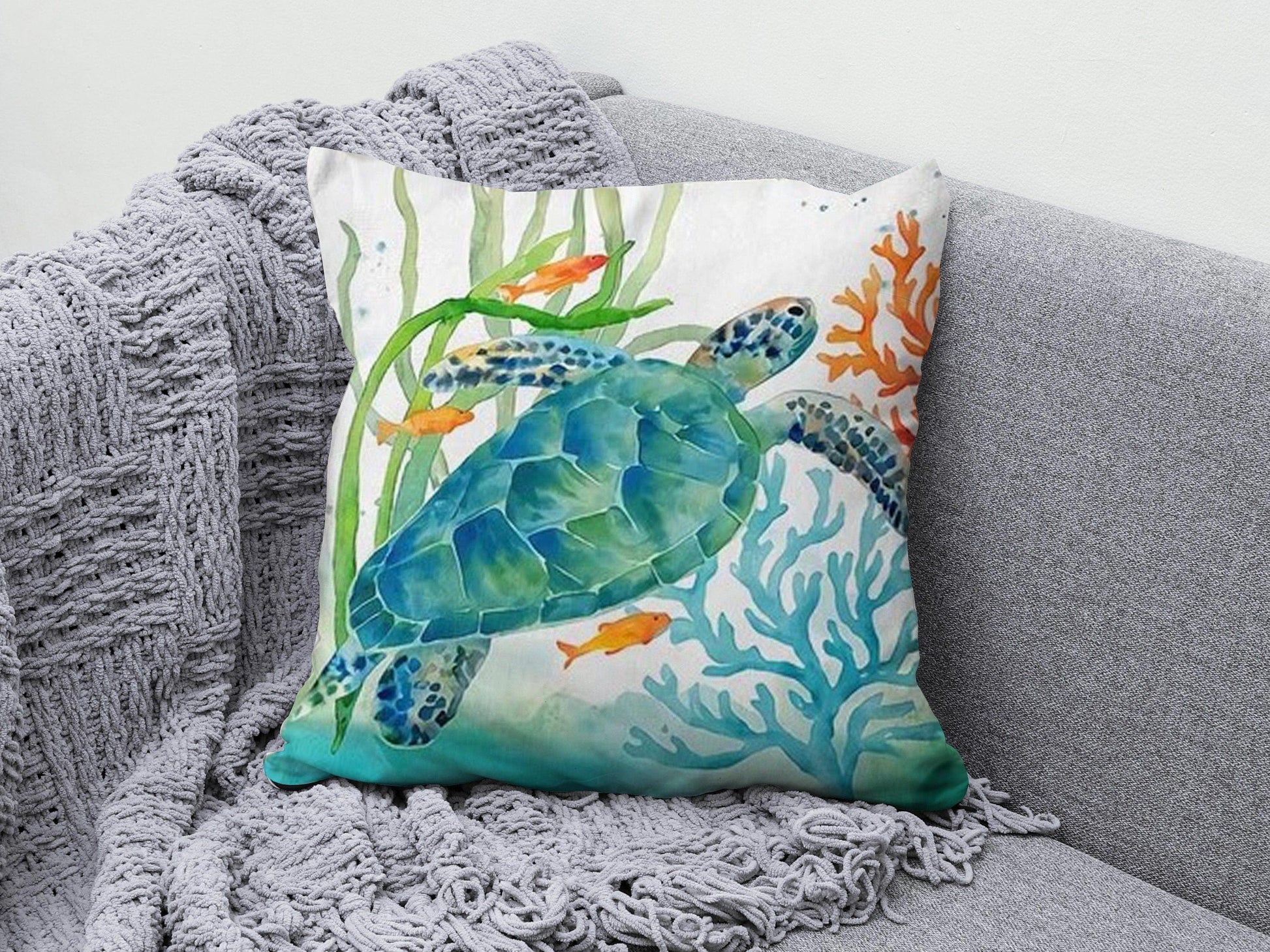 Onay 1 / 12 x 12 inch (30 x 30 cm) Nautical Beach Starfish Sea Turtle Sea Shell Cushion Cover