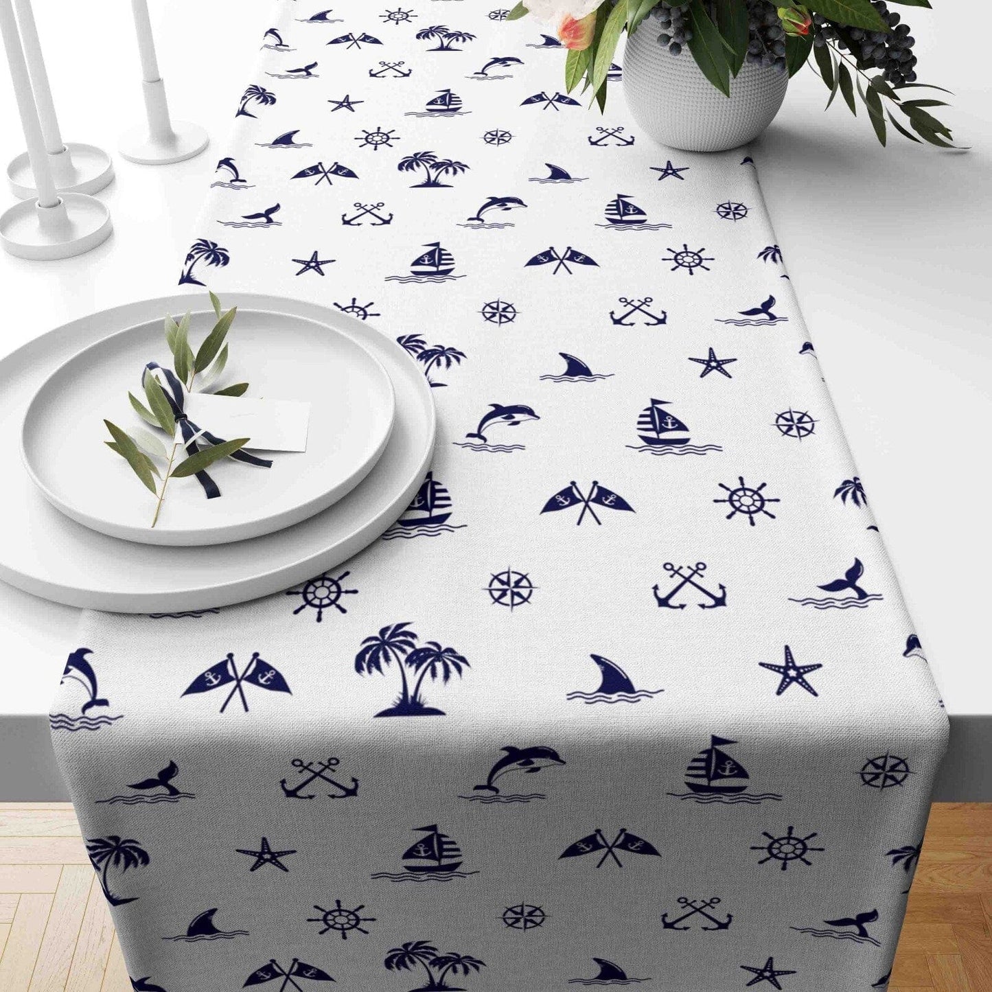 Onay Home Textile Cushion Covers 4 / 12 x 46 inch (30 x 120 cm) Nautical Table Runner Tropical Palm Tree Accent Table Runner