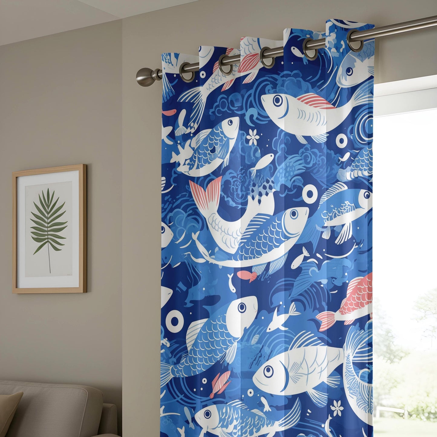 Onay Nautical Water-Themed Window Curtains, Elegant Koi Fish Pattern Drapes