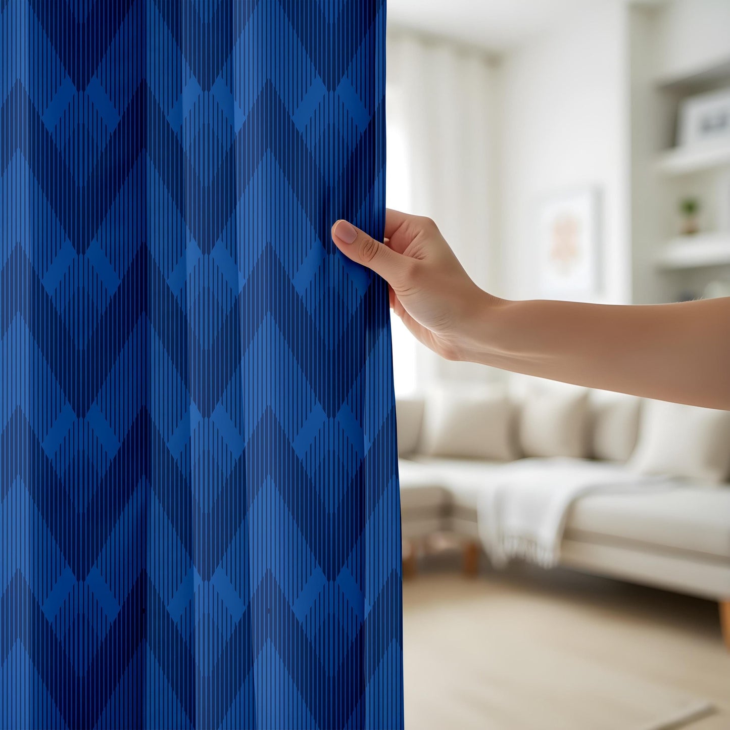 Onay Navy and Light Blue Zigzag Curtains – Minimalist Drapes with Elegant Chevron Design