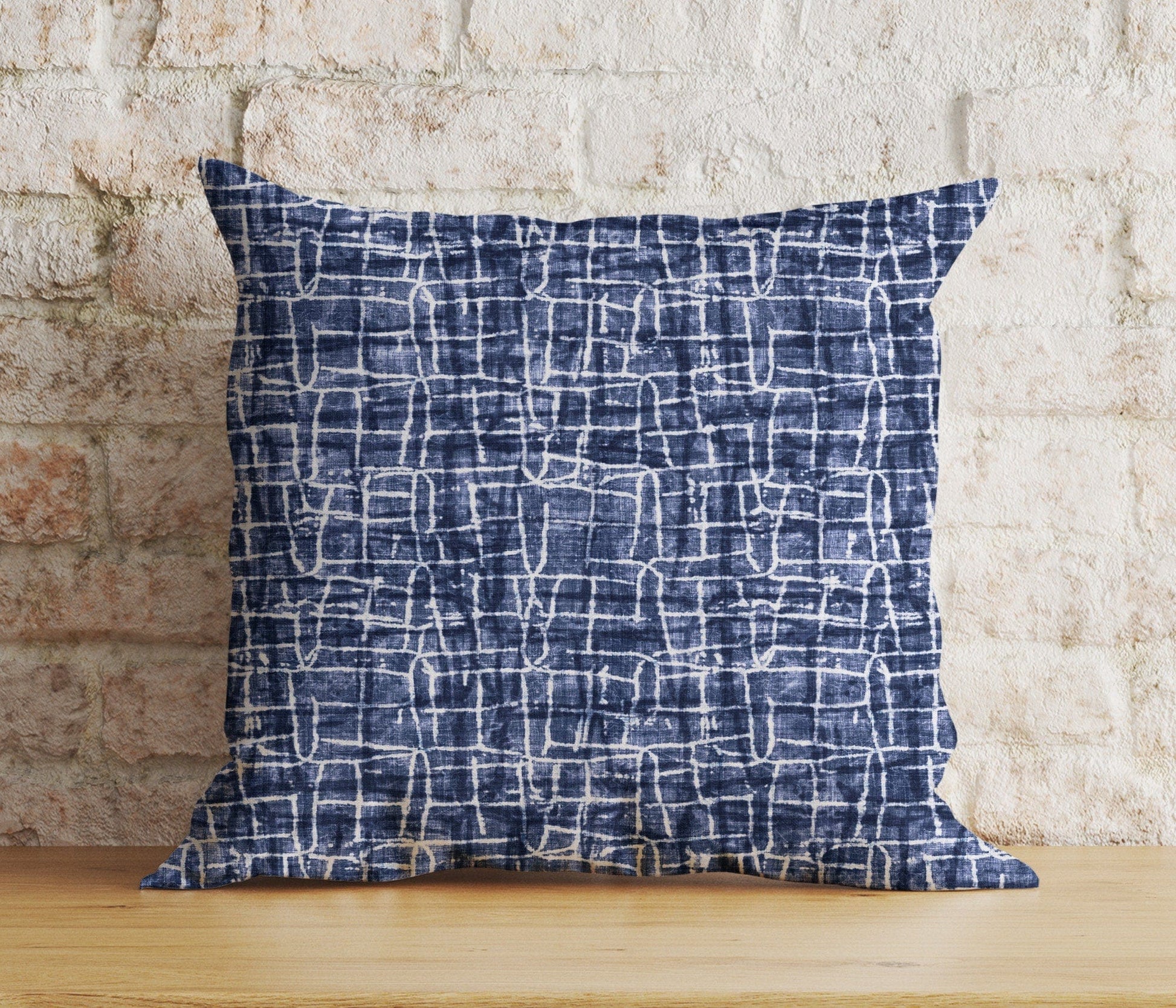 Onay 6 / 12 x 12 inch (30 x 30 cm) Navy Blue Basket Weave Blue Modern Printed Cushion Cover