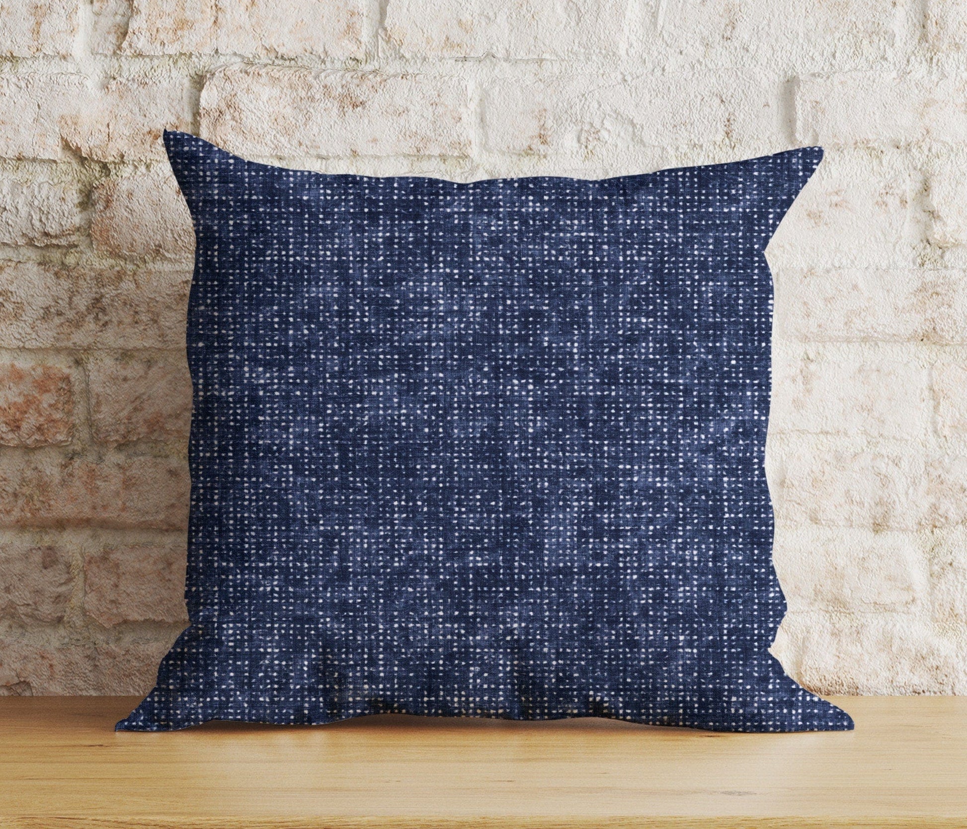 Onay 2 / 12 x 12 inch (30 x 30 cm) Navy Blue Basket Weave Blue Modern Printed Cushion Cover