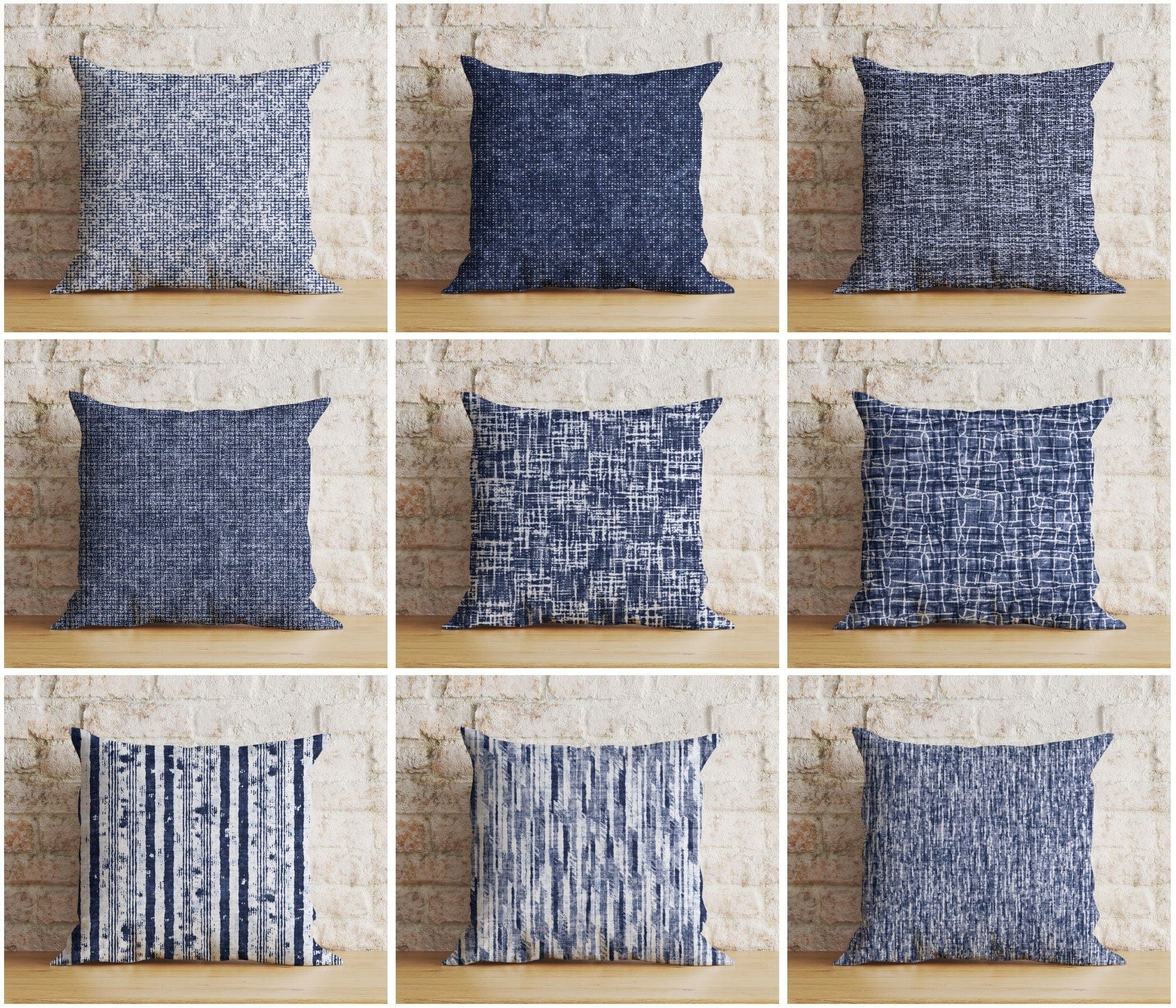 Onay Navy Blue Basket Weave Blue Modern Printed Cushion Cover