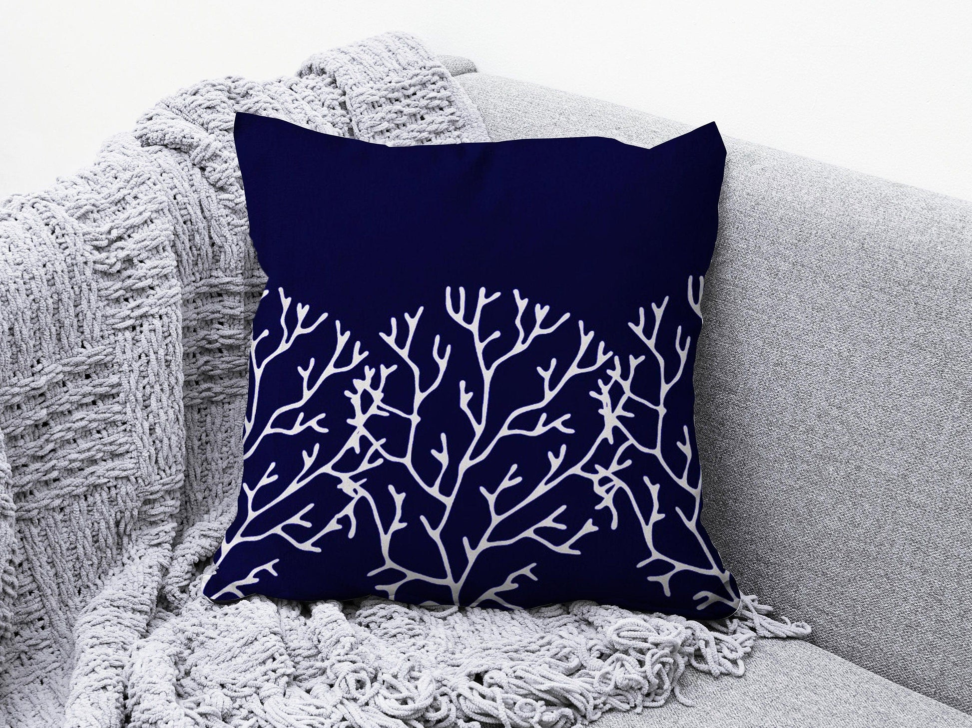 Onay 9 / 12 x 12 inch (30 x 30 cm) Navy Blue Coastal Dark Blue Beach Marine Cushion Cover
