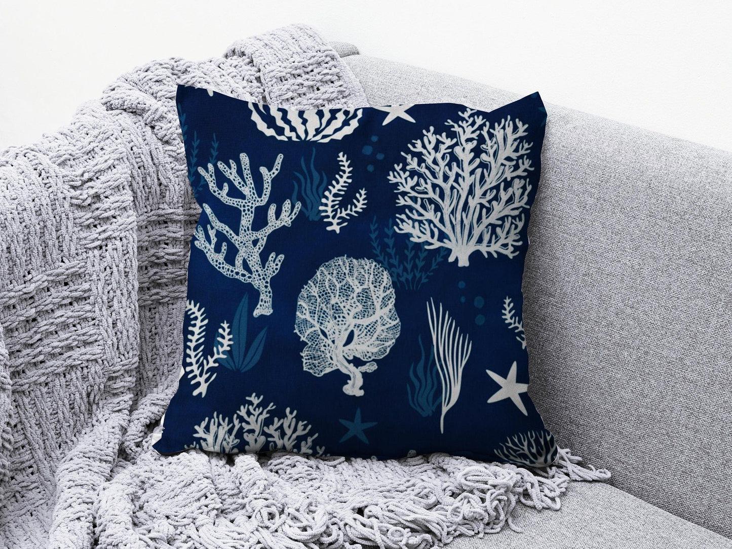 Onay 8 / 12 x 12 inch (30 x 30 cm) Navy Blue Coastal Dark Blue Beach Marine Cushion Cover