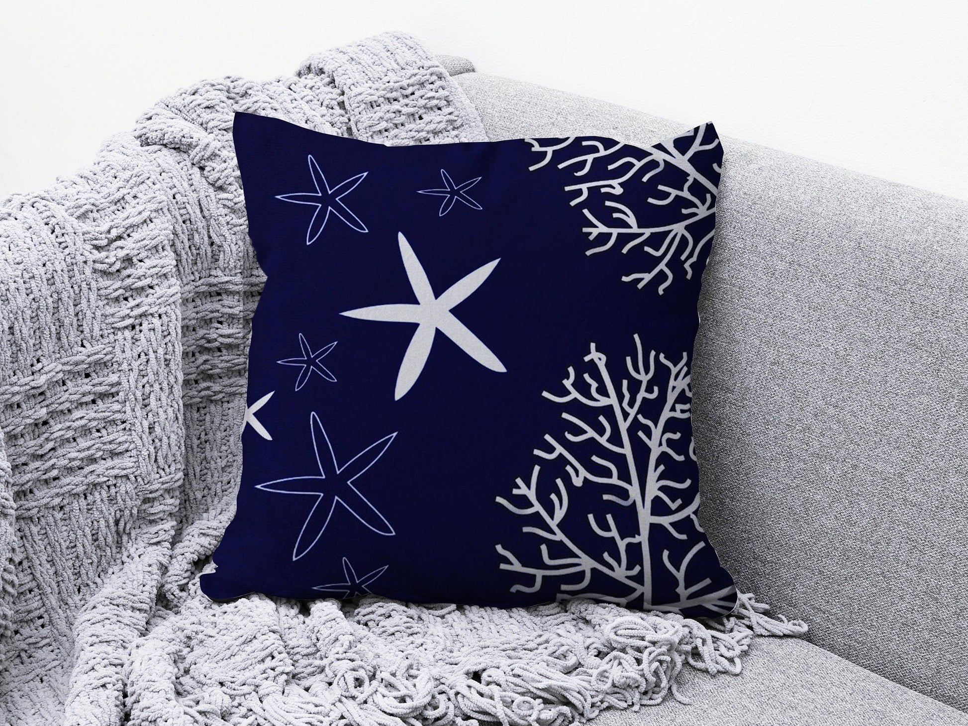Onay 7 / 12 x 12 inch (30 x 30 cm) Navy Blue Coastal Dark Blue Beach Marine Cushion Cover
