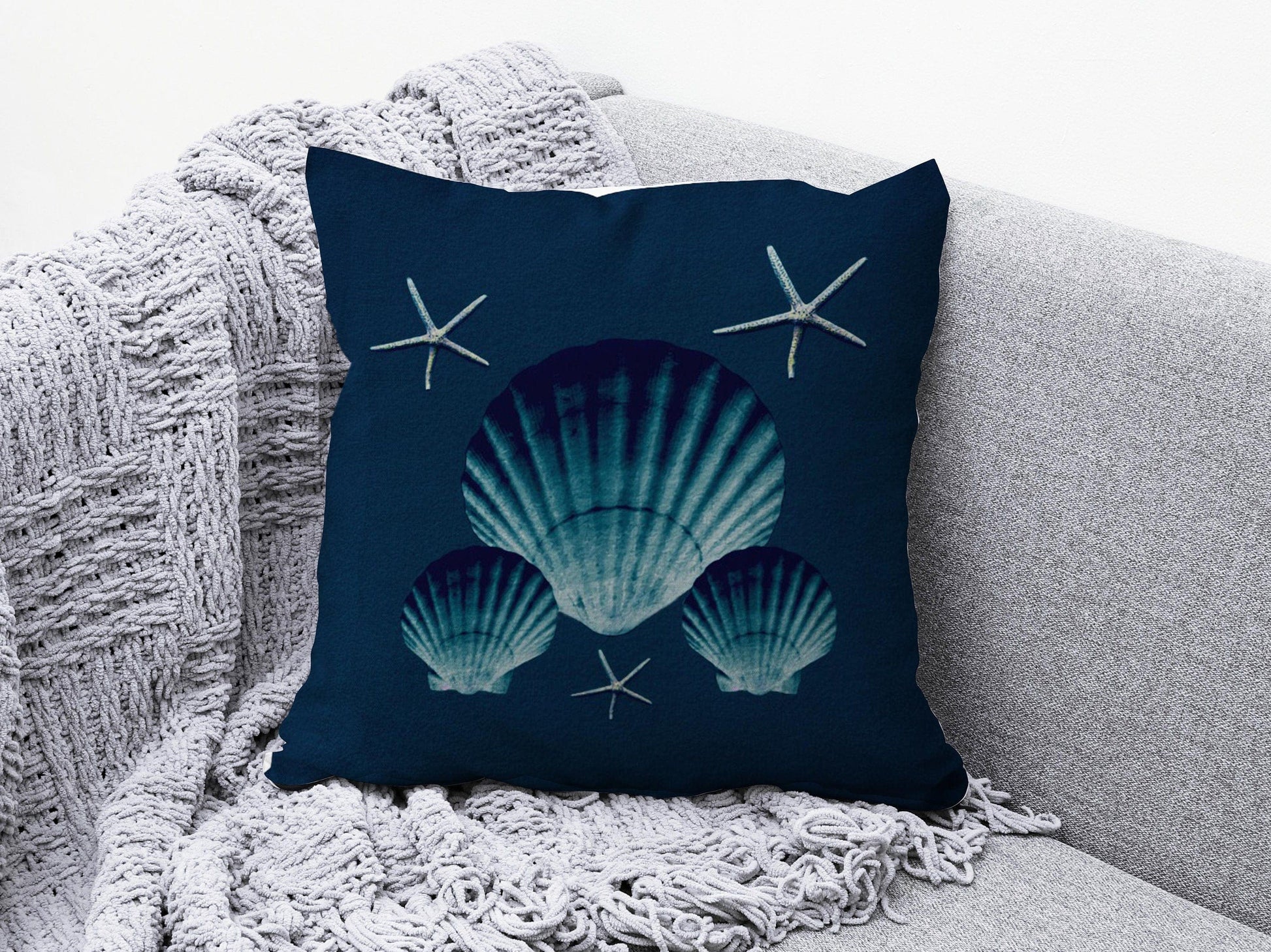 Onay 6 / 12 x 12 inch (30 x 30 cm) Navy Blue Coastal Dark Blue Beach Marine Cushion Cover